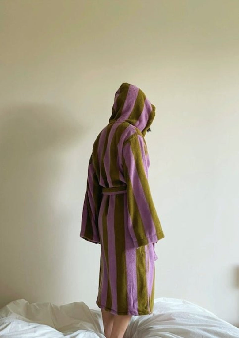 Ultra Soft Retro Whimsical Stripe Bath Robe - 100% Organic Long - stapled Cotton - Retro Whimsical Stripe Bath Robe - Blue & Green Stripe - INSPECIAL HOME