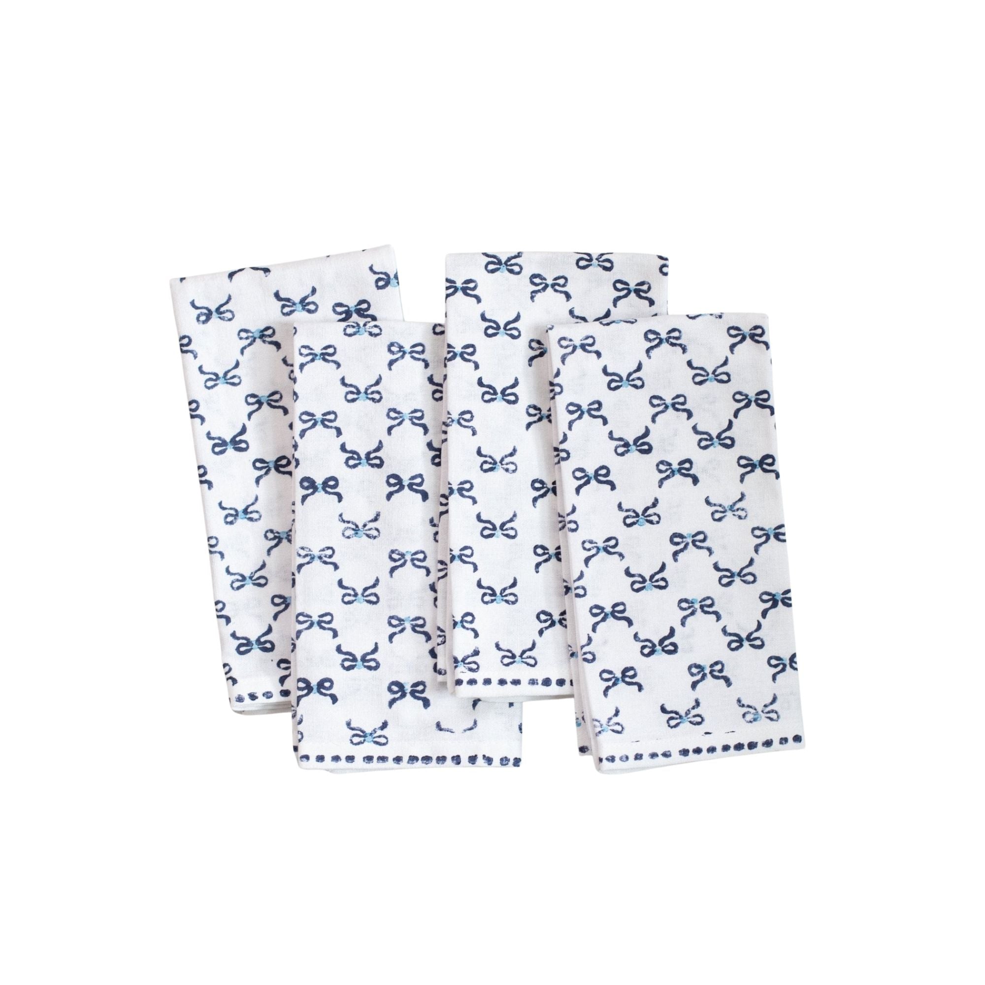 S/4 Organic Napkins - Bows - Navy