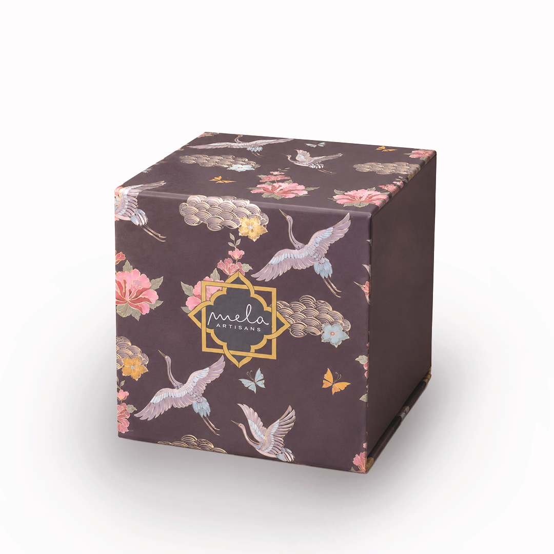 Decorative printed flat gift box with floral and bird pattern