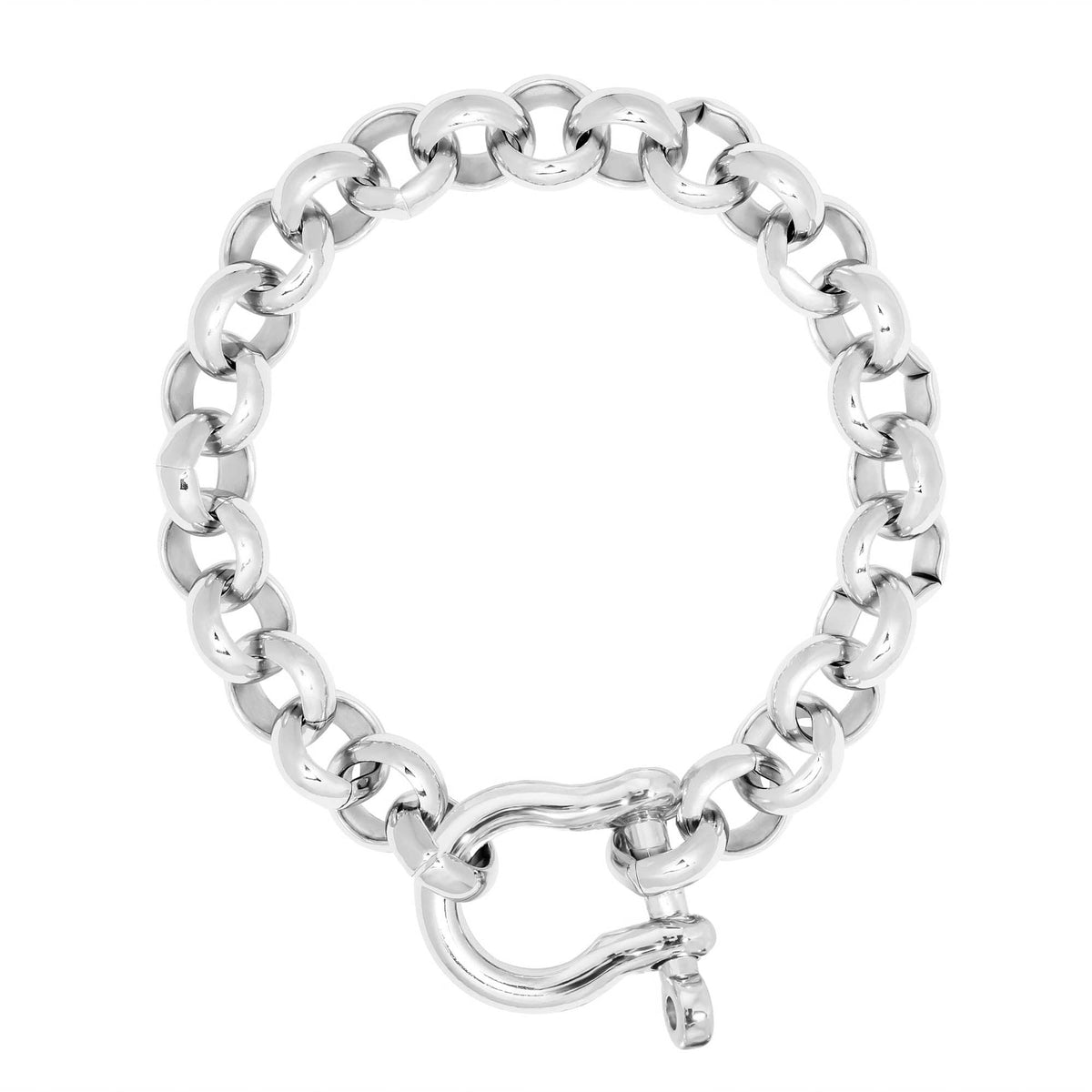 Silver chain-link Harley Bracelet with shackle clasp for a cool edgy look