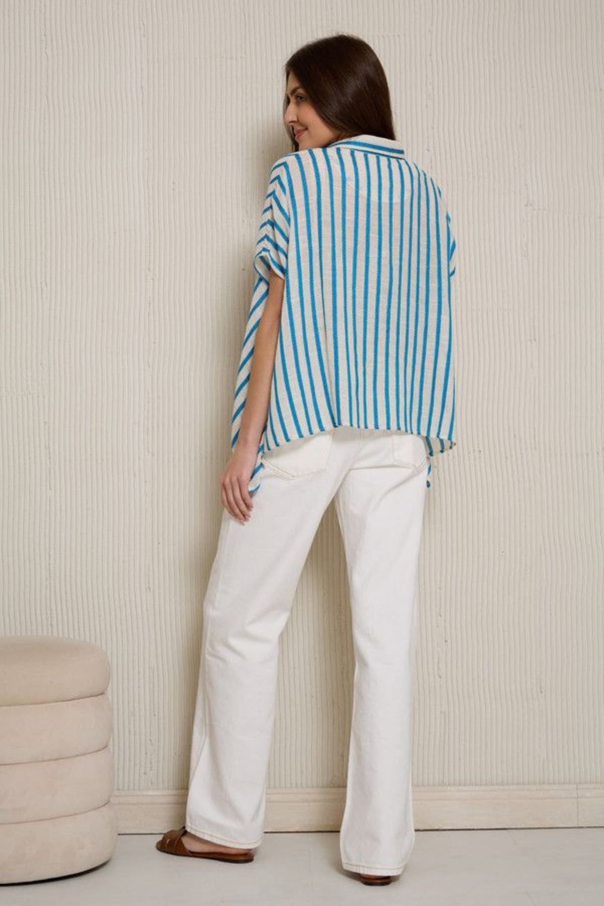 Breezy Striped Button Up - Ivory
