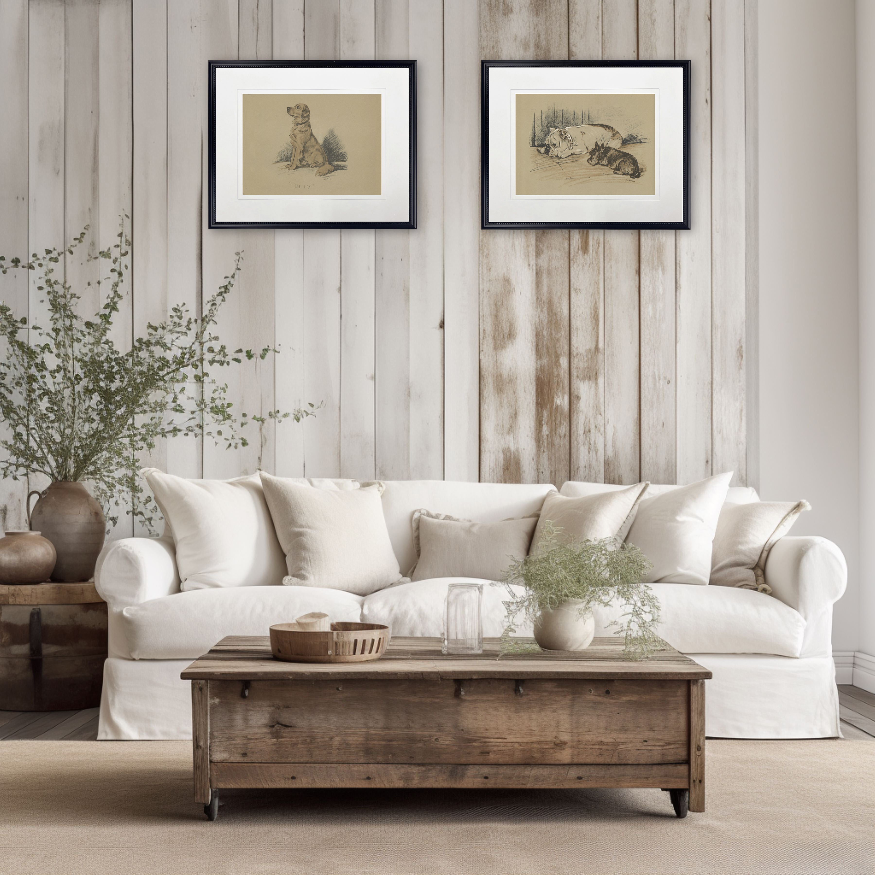 Sketched Dogs Print in Black Frame