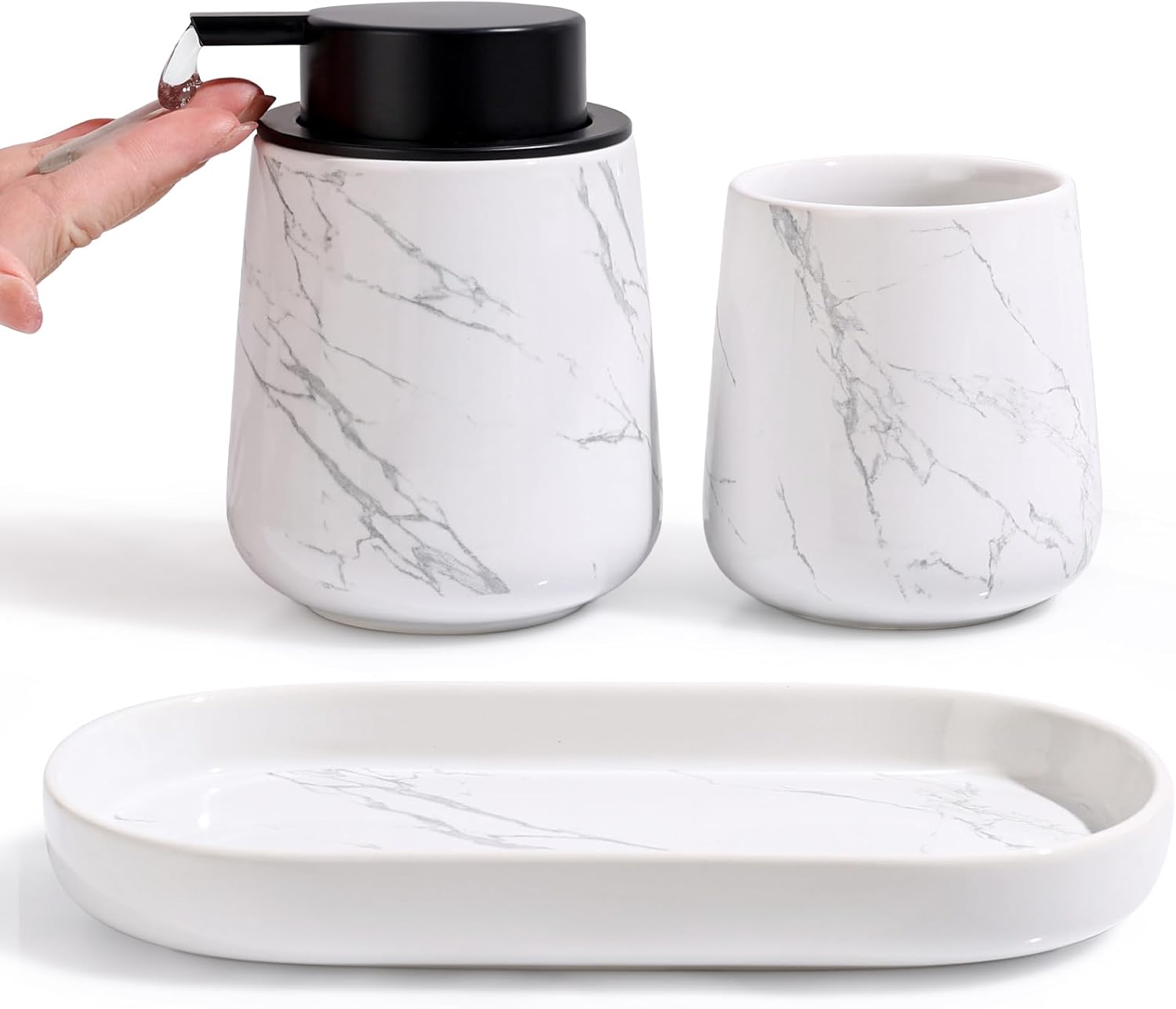 Marble 3-Piece Bathroom Set Sustainable Ceramic