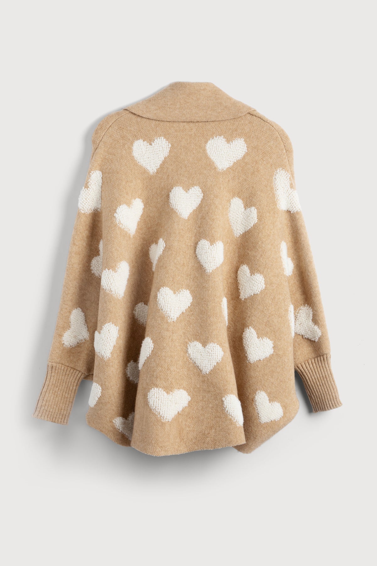 Heart Cardigan Ribbed Knit - Beige
