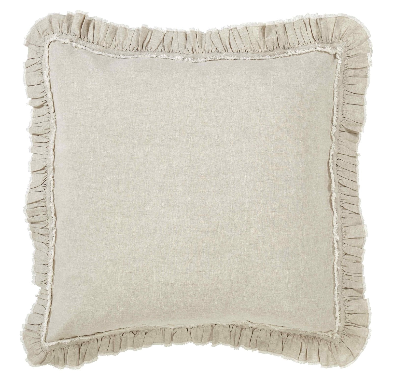 ES-018-2626_1|Natural linen duvet cover, soft ruffled edges, adding a charming, romantic touch to luxury bedding decor.