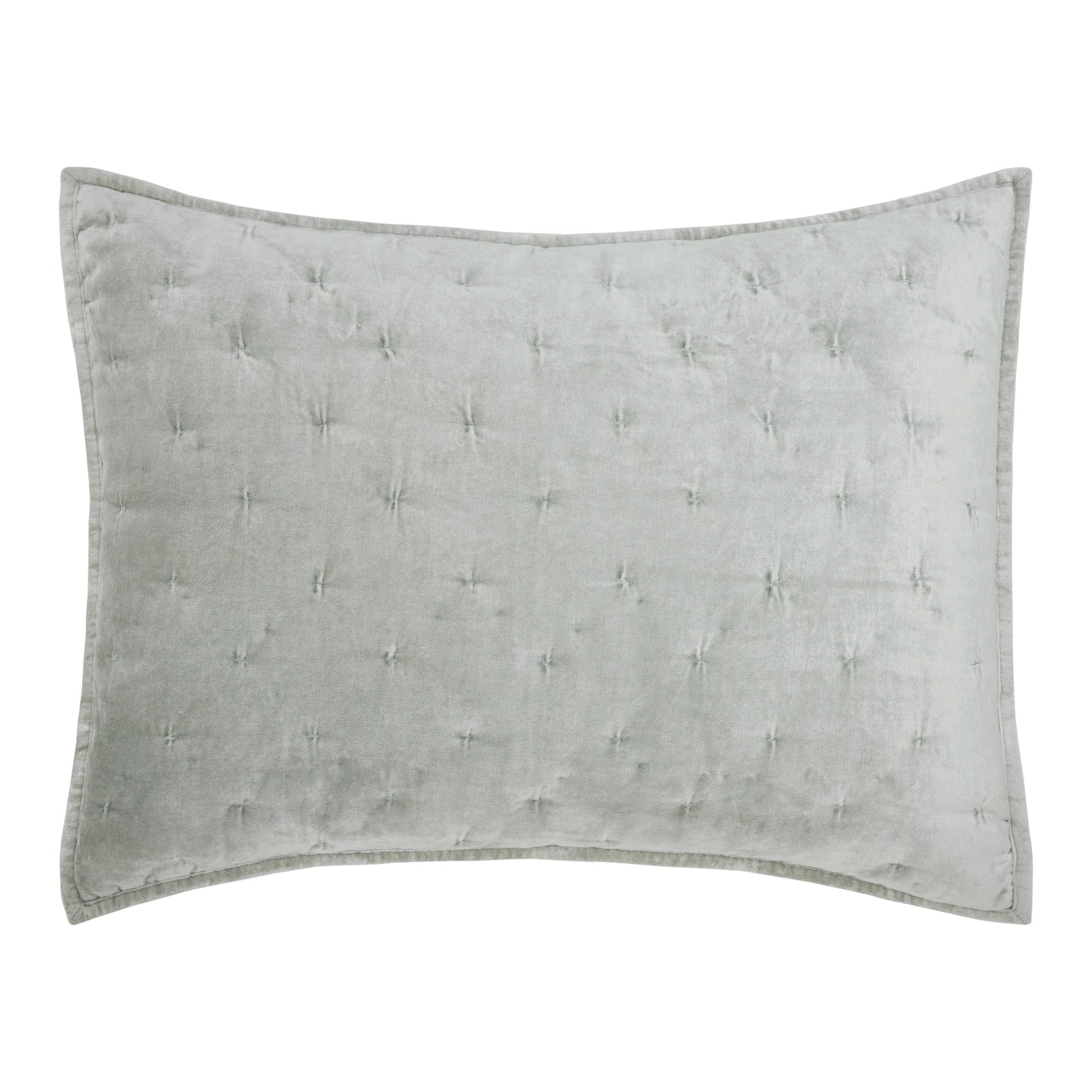 SS-371-2026_1|Sage green velvet quilted pillow sham with tufted diamond pattern, luxurious and elegant bedroom accent. (114 chars)