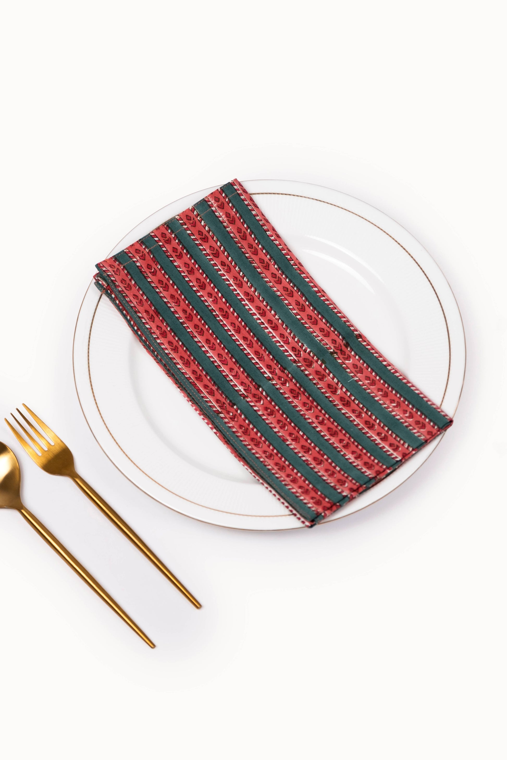Crimson Stripe Large Block Print Napkins (Set of 4)