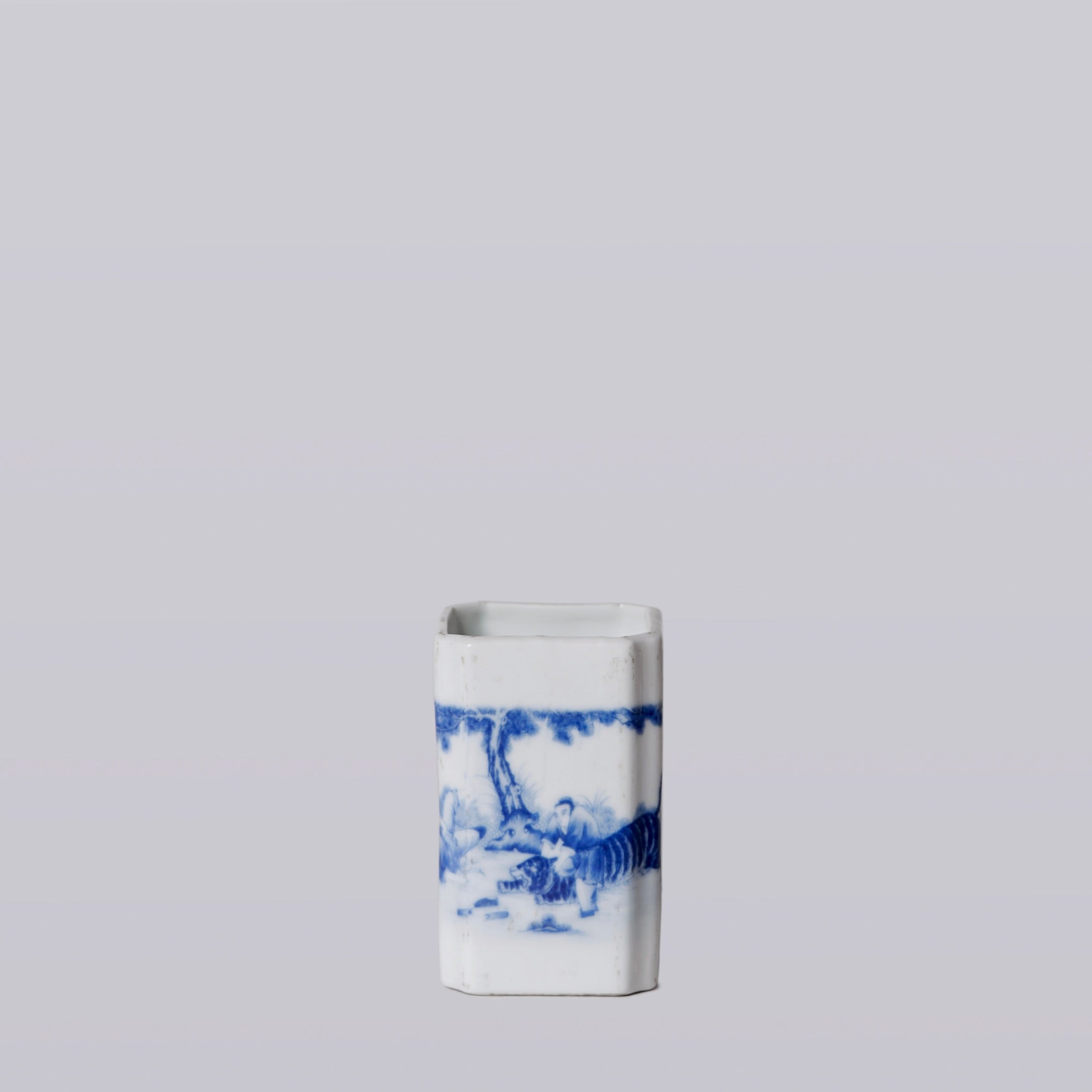 1920s Blue and White Porcelain Tiger Square Vase