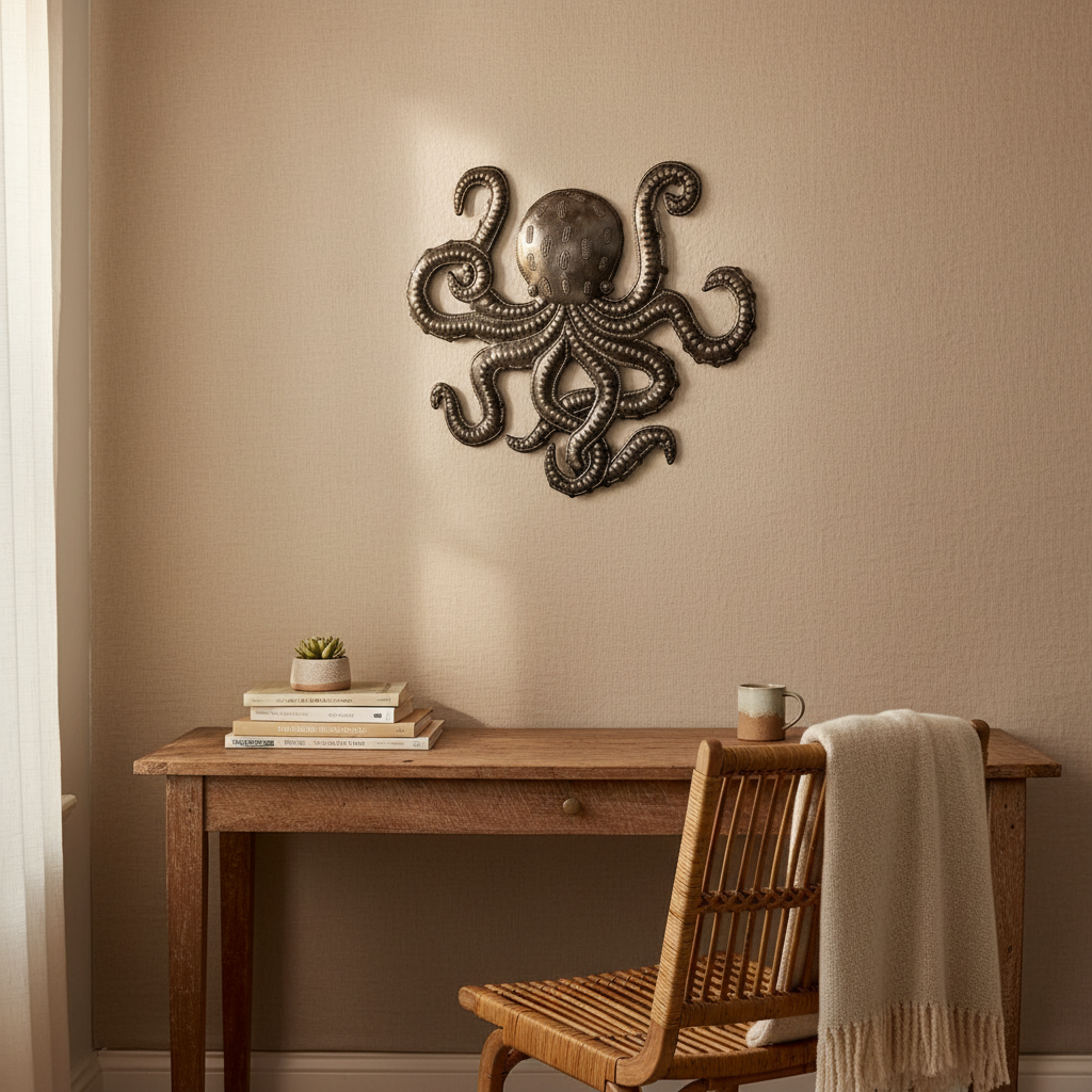 Octopus Magic Haitian metal art octopus wall sculpture in bohemian home office