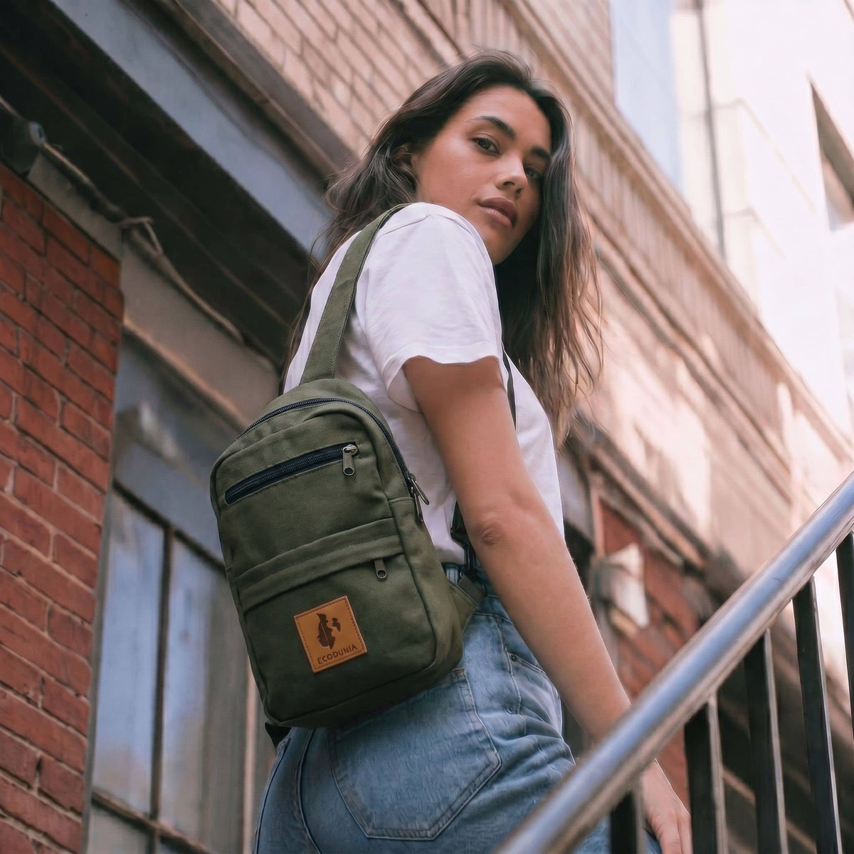 Umoja green canvas crossbody sling bag #color_green