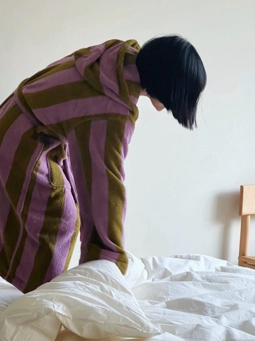 Ultra Soft Retro Whimsical Stripe Bath Robe - 100% Organic Long - stapled Cotton - Retro Whimsical Stripe Bath Robe - Blue & Green Stripe - INSPECIAL HOME