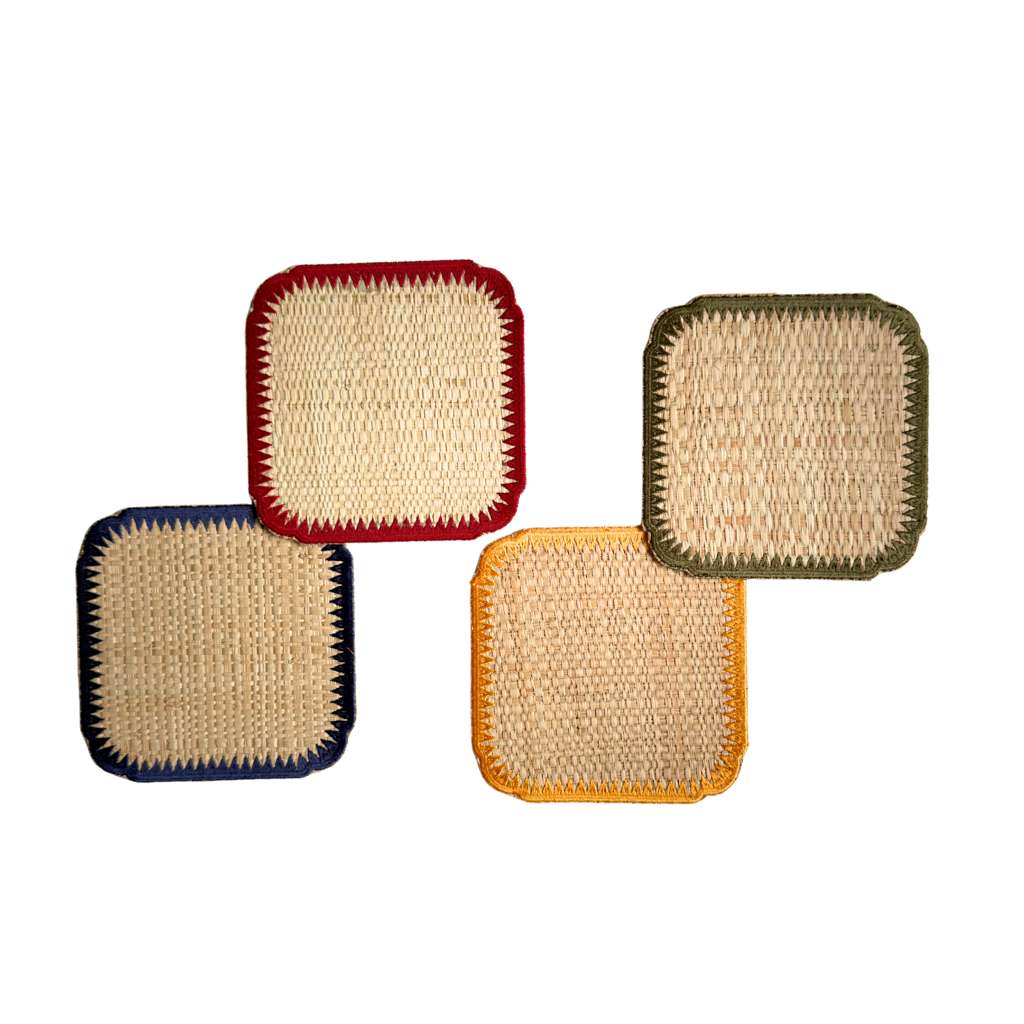 Buriti stitch coasters set of 4 handwoven from natural palm fiber with natural stitch detail by Talah Home