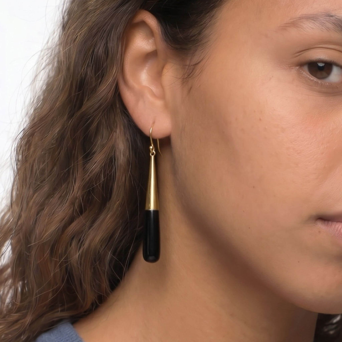 Brass & Horn Teardrop Dangle Earrings | Guru Ecodunia #color_black