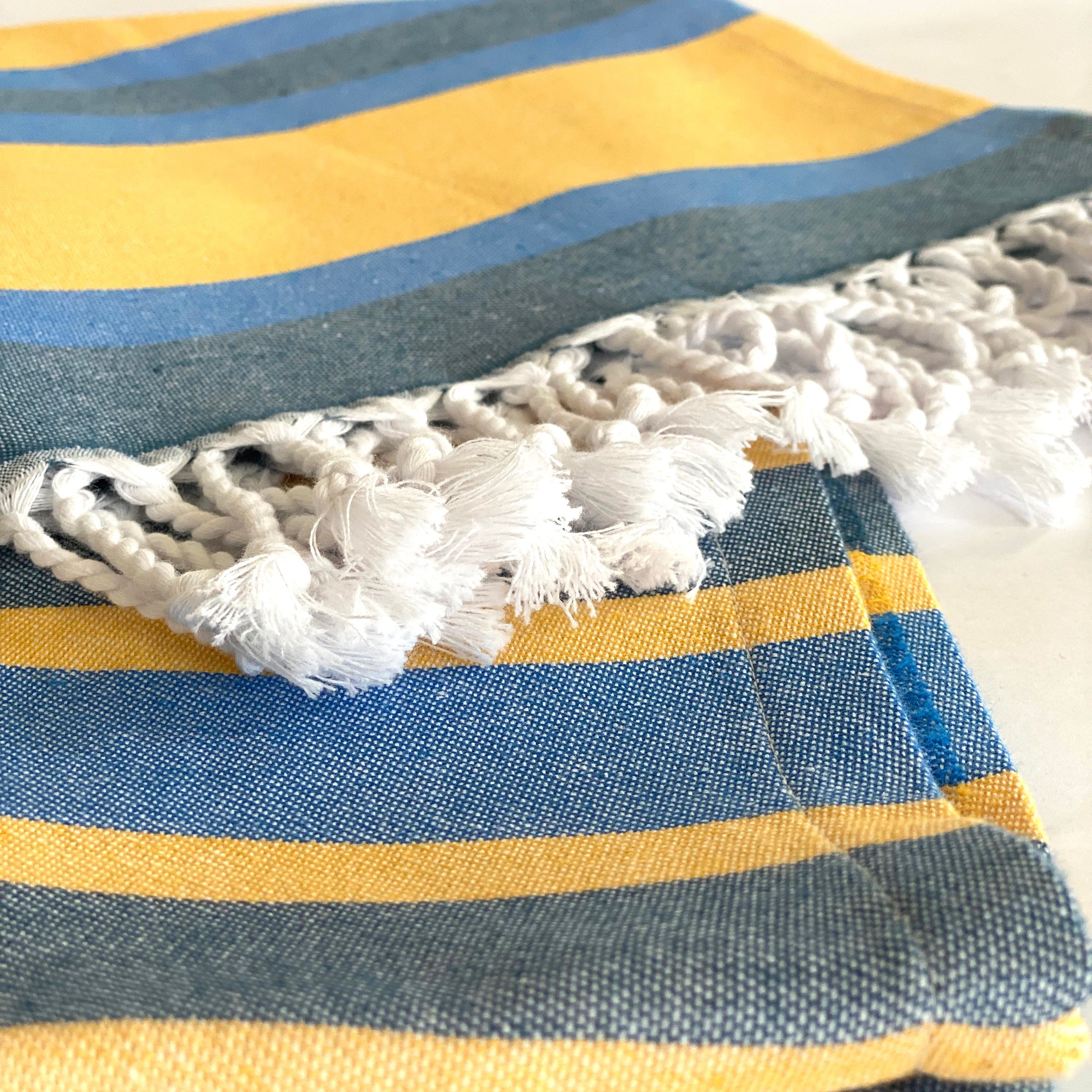 Samara Striped Blue & Yellow Turkish Towel - Thumbnail 5