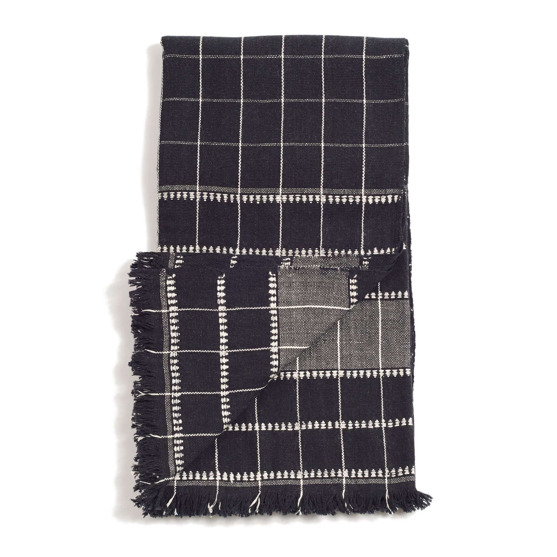 Treacle Checks Pattern Organic Cotton Handloom Throw showcasing a luxurious black and white checked design.