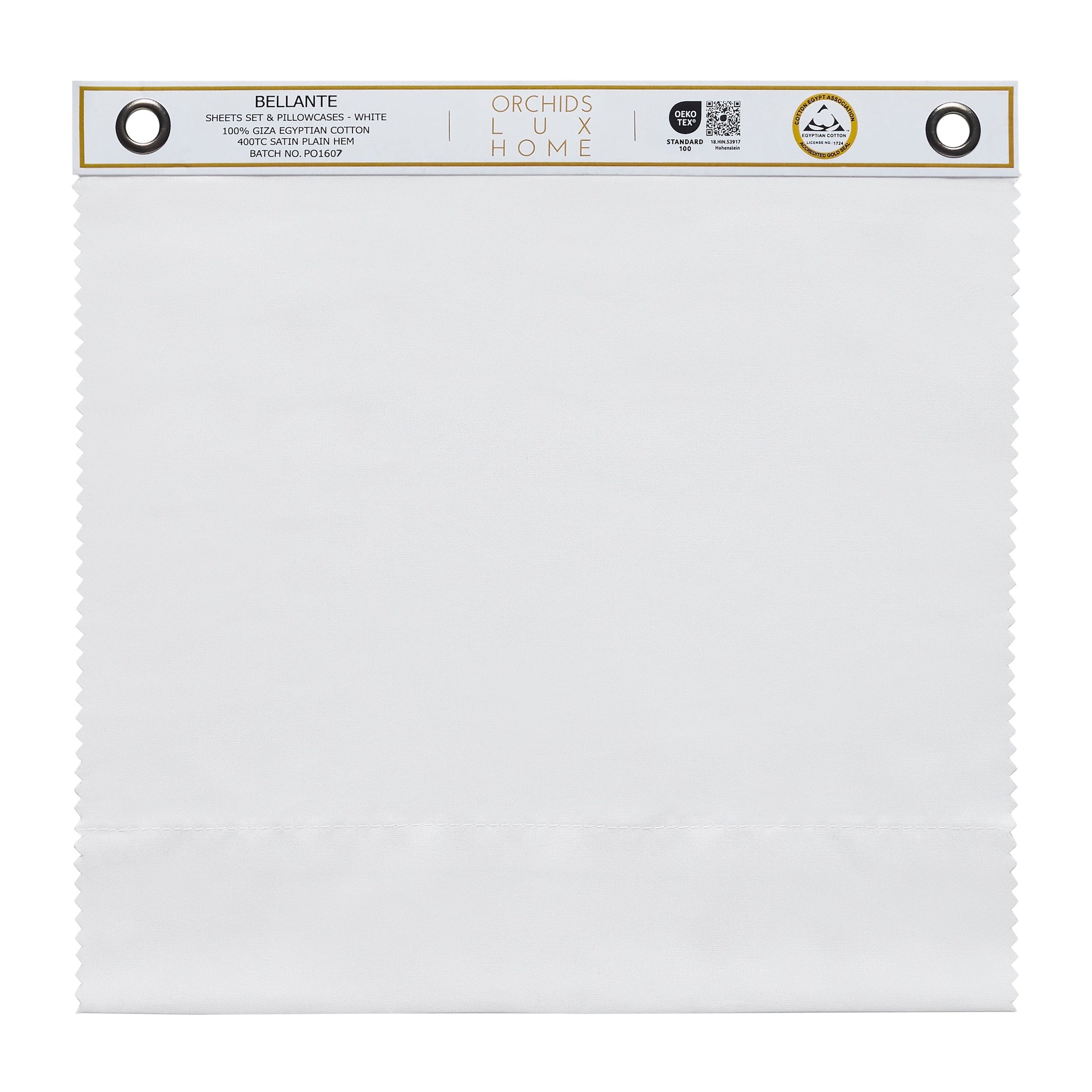 SWT-535-X_1|Individual white 100% Giza Egyptian cotton sateen swatch for Bellante Sheets Set & Pillowcases. Smooth.