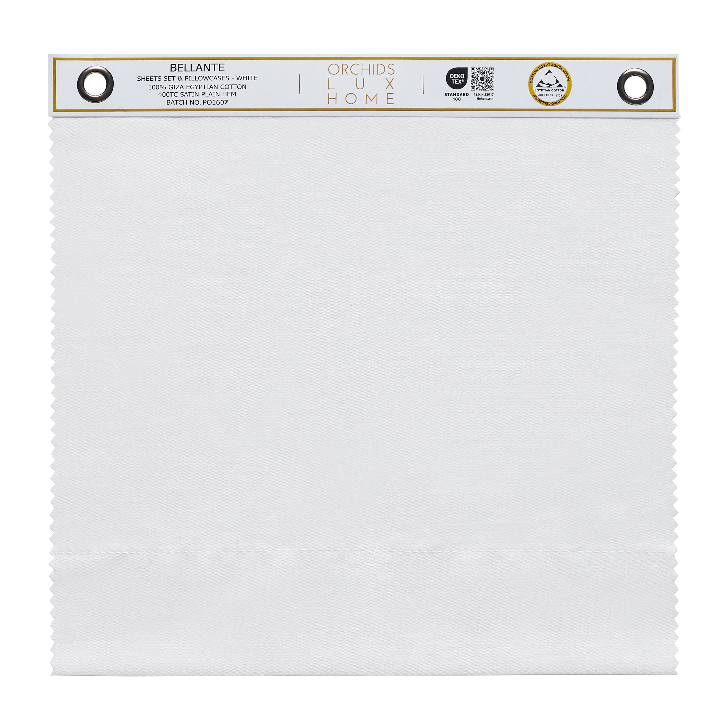 SWT-535-X_1|Individual white 100% Giza Egyptian cotton sateen swatch for Bellante Sheets Set & Pillowcases. Smooth.
