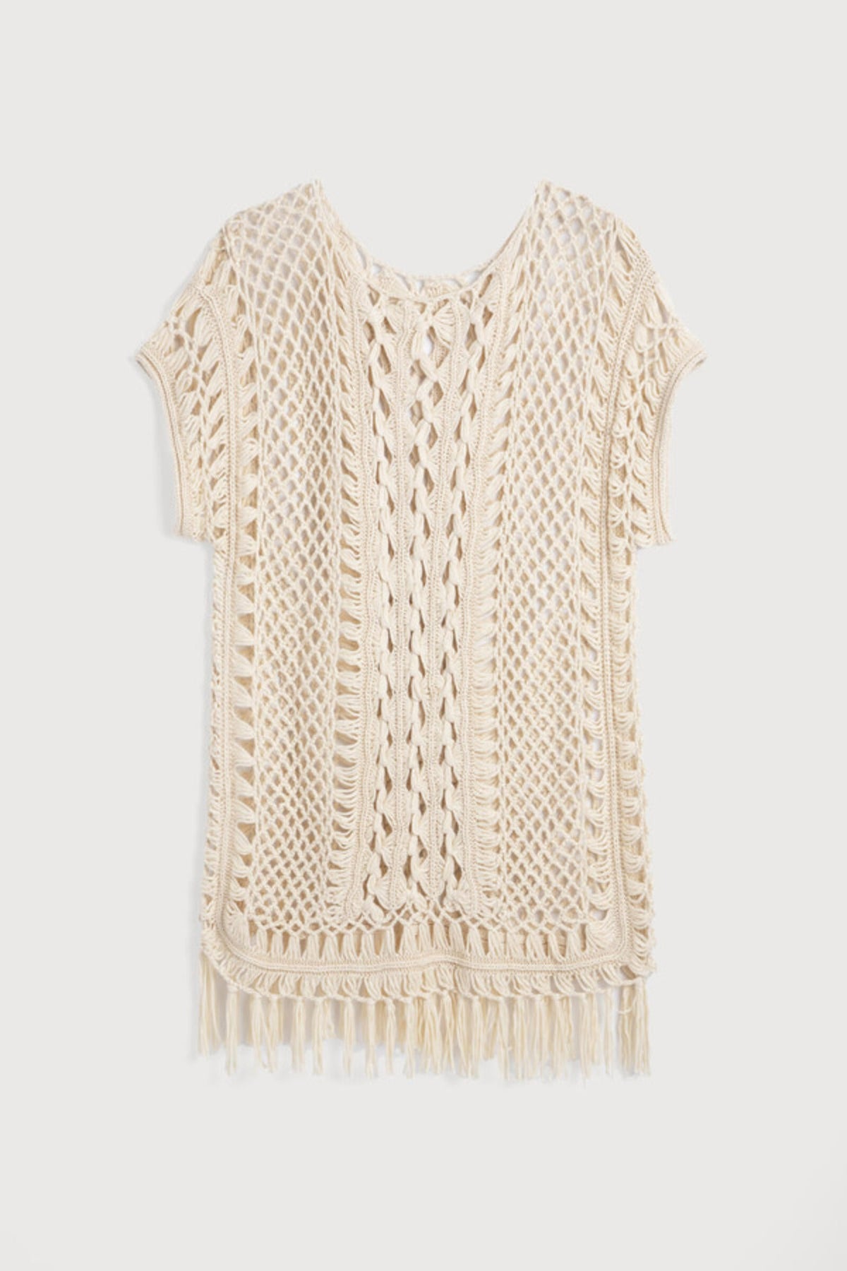 Bohemian Crochet Fringed Tunic - Ivory