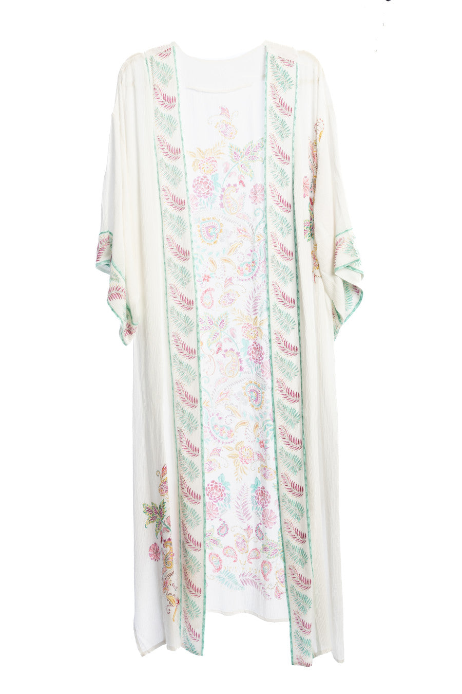 Flowy Paisley Kimono Long - White