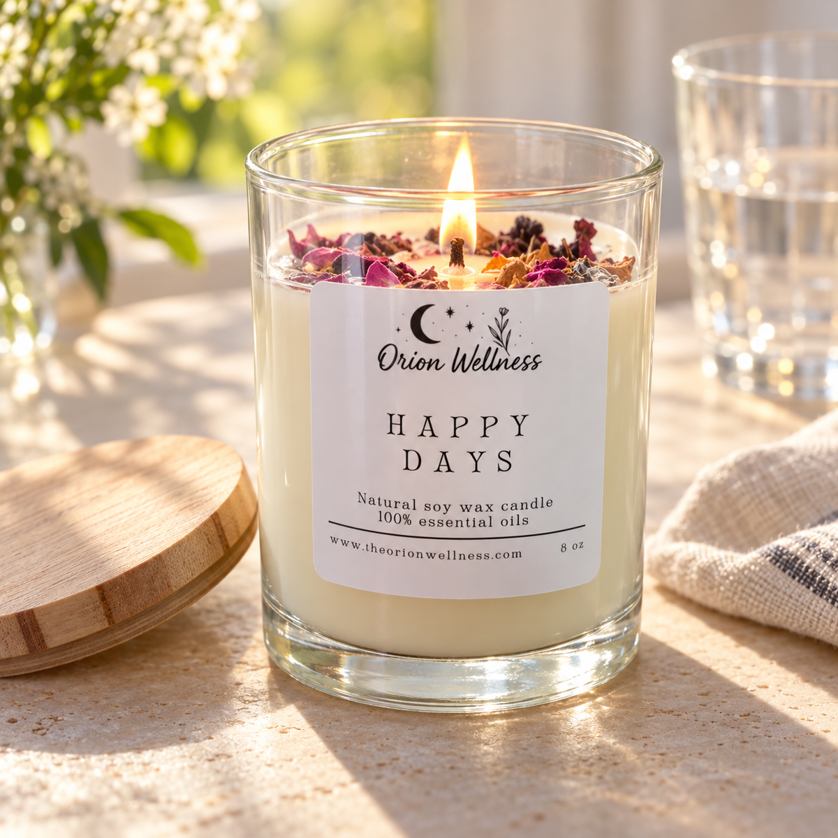 Lifestyle view of Happy Days Candle, included in Host Gift Candle Trio