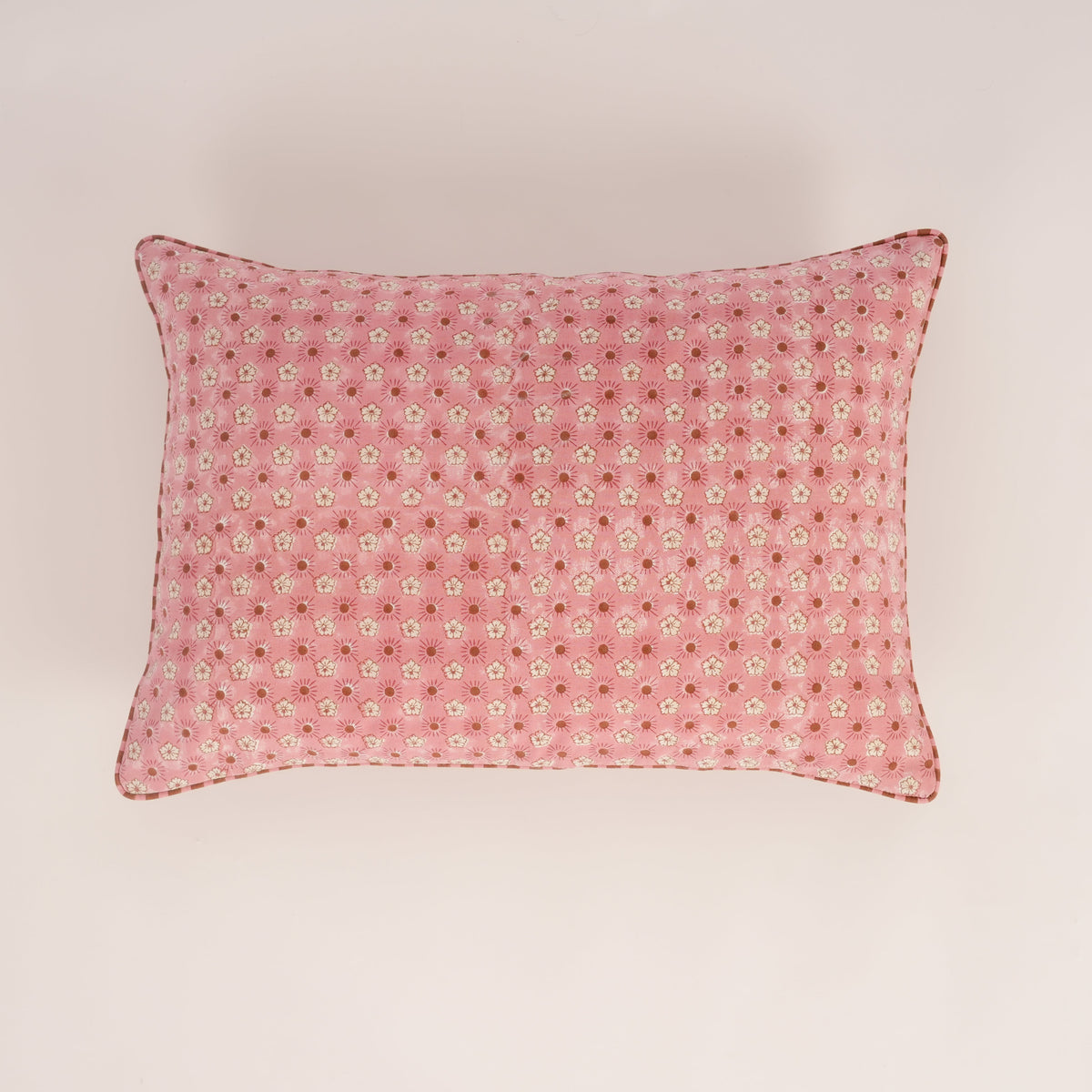 Flaxfield - Hand Block-Printed Cotton Lumbar Pillowcase (Rose)