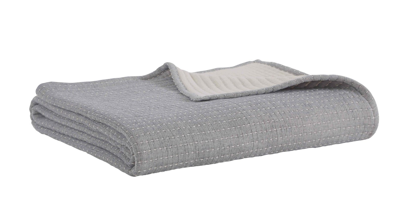 BT-108-9496_3|Neatly folded grey ribbed blanket, showcasing its soft texture and reversible design for versatile home styling.