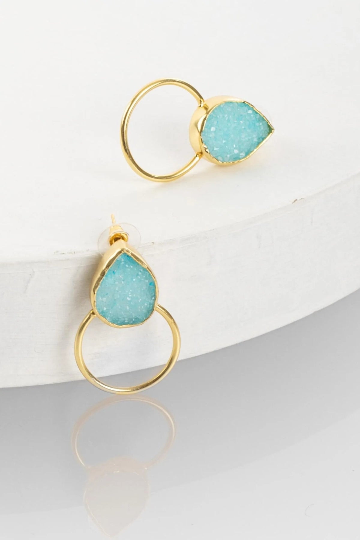 Druzy Adorned Hoop Earrings Aqua