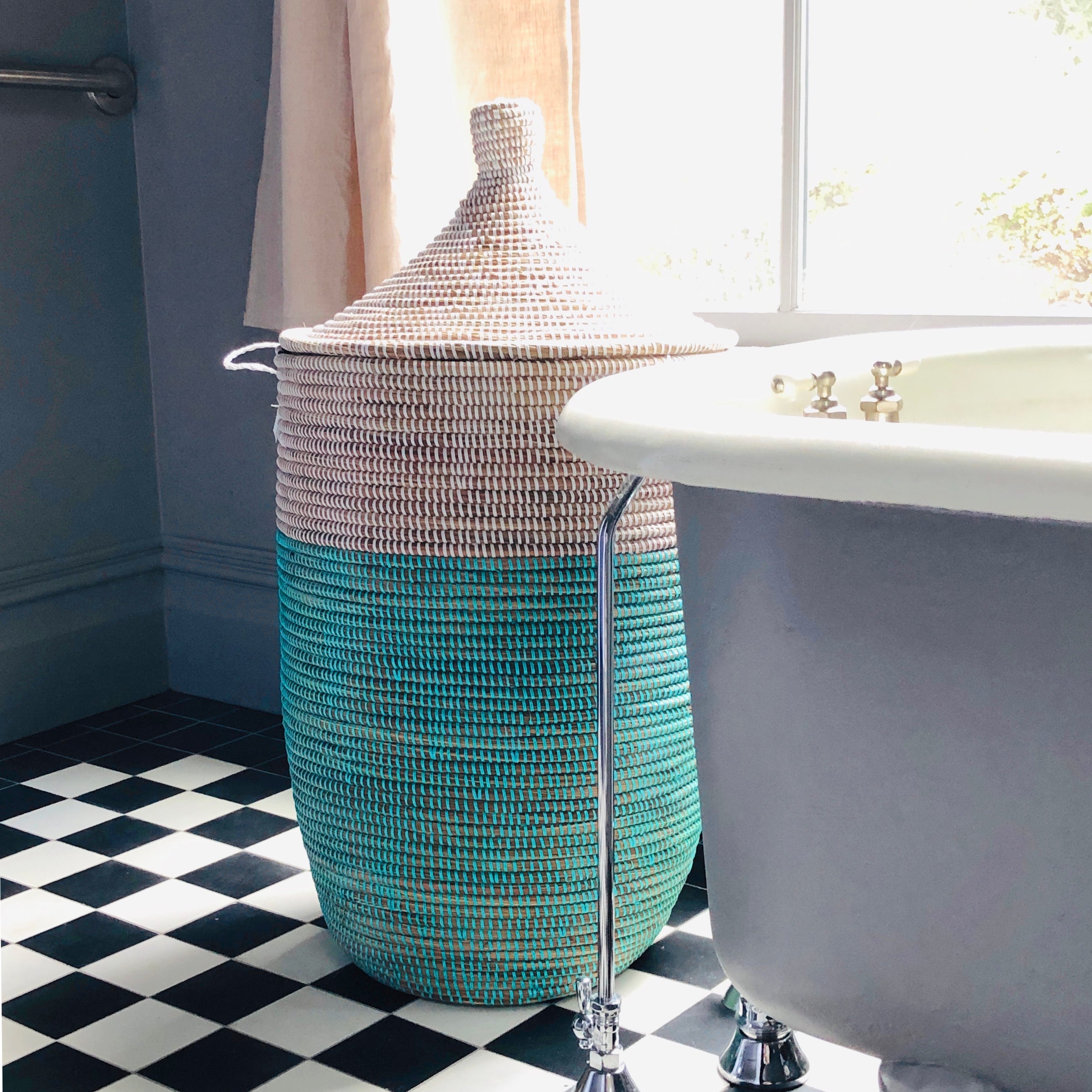 Large Two-Tone Basket - Turquoise + White