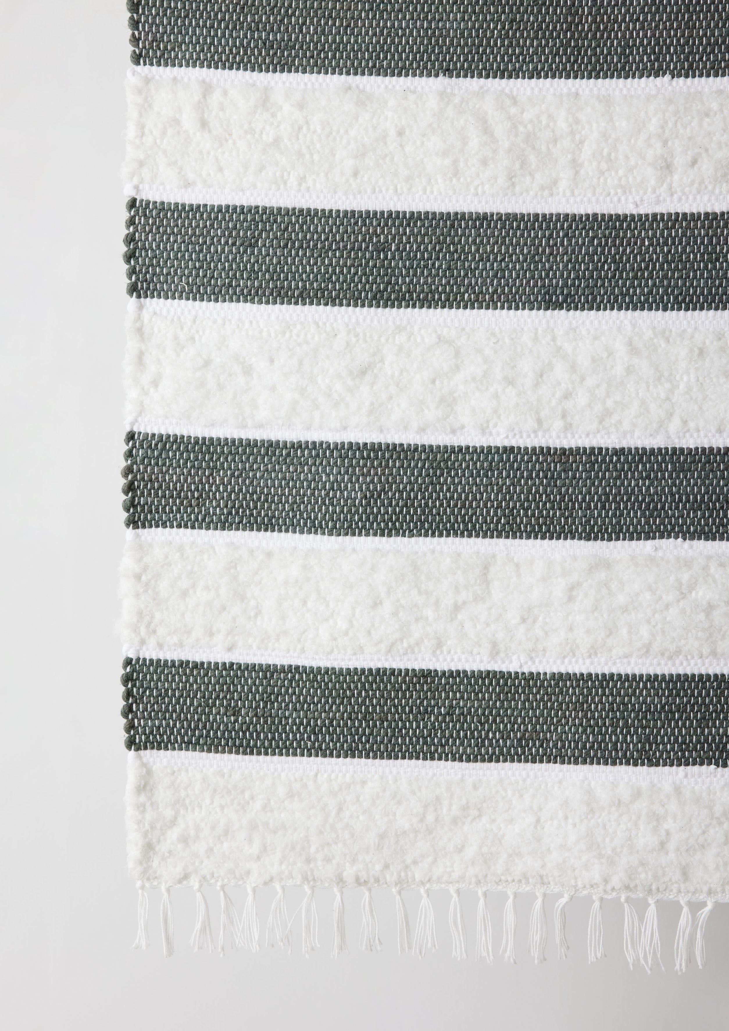 Plush Green Cotton Banded Hand-Loomed Mat