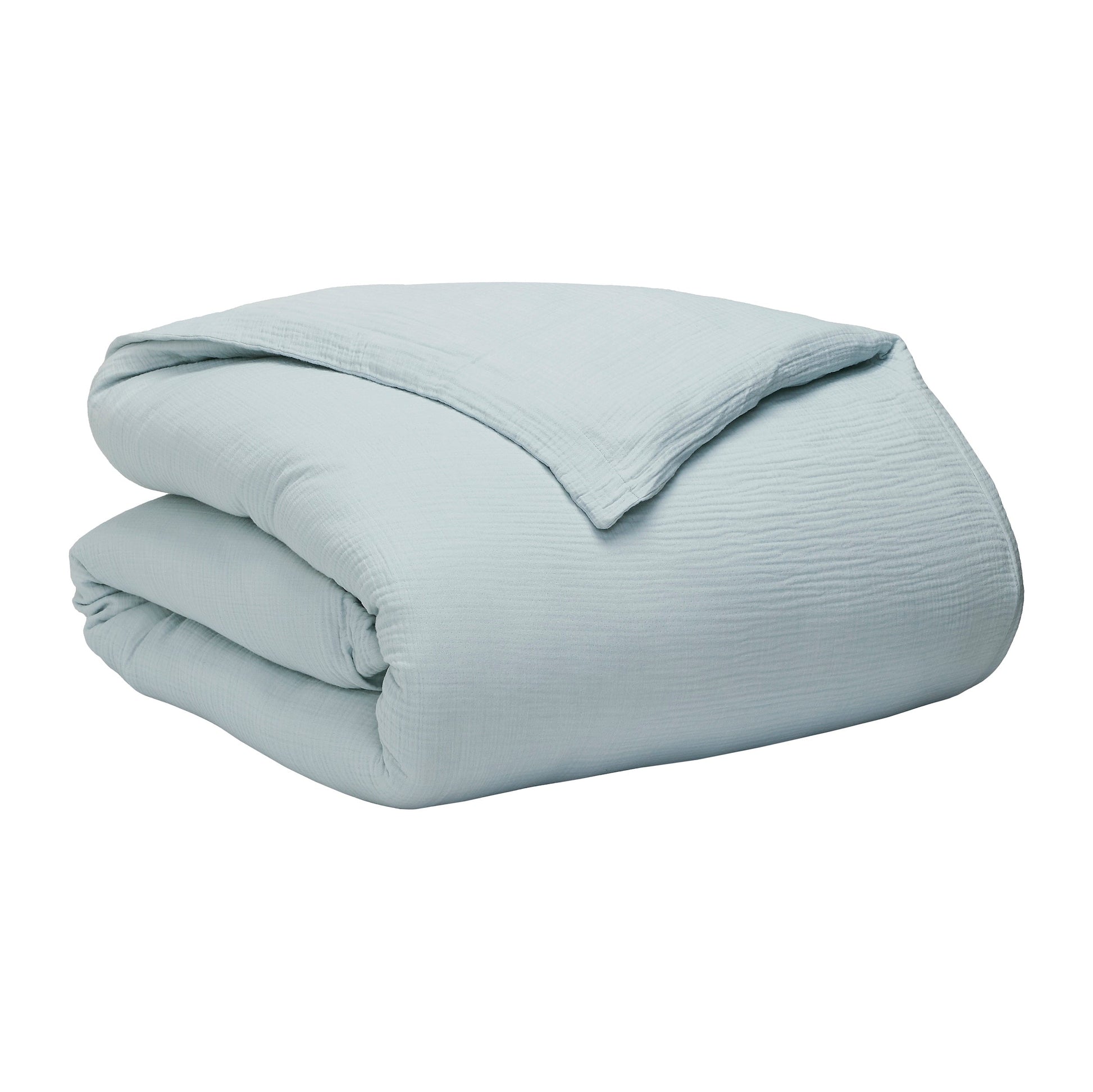 DT-050-10692_8|Neatly folded light blue textured cotton duvet cover, soft crinkle fabric for breathable and cozy bedroom bedding.
