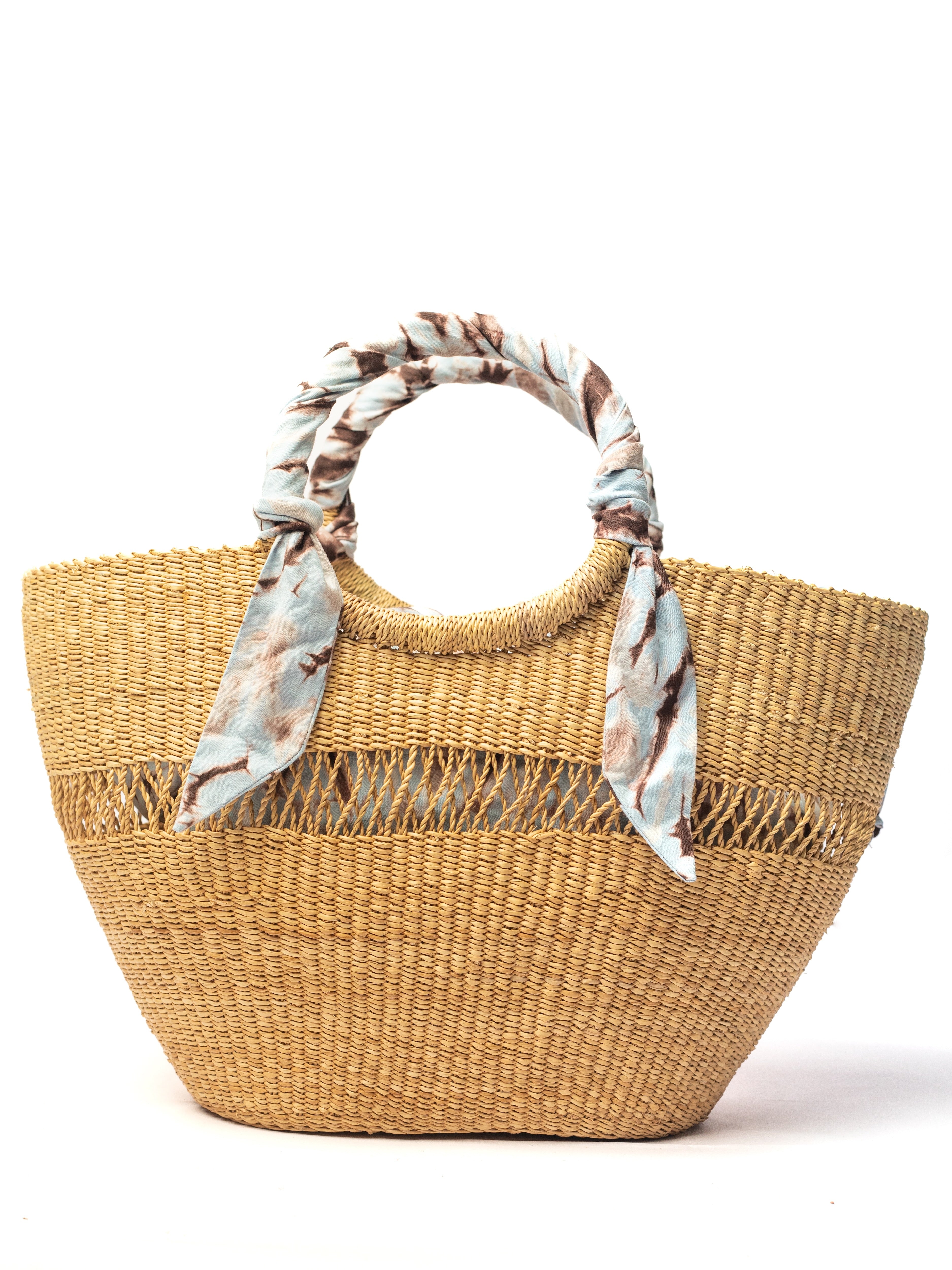 Butterfly Bag Medium - Naturel w/ Light Blue, White and Brown Lining