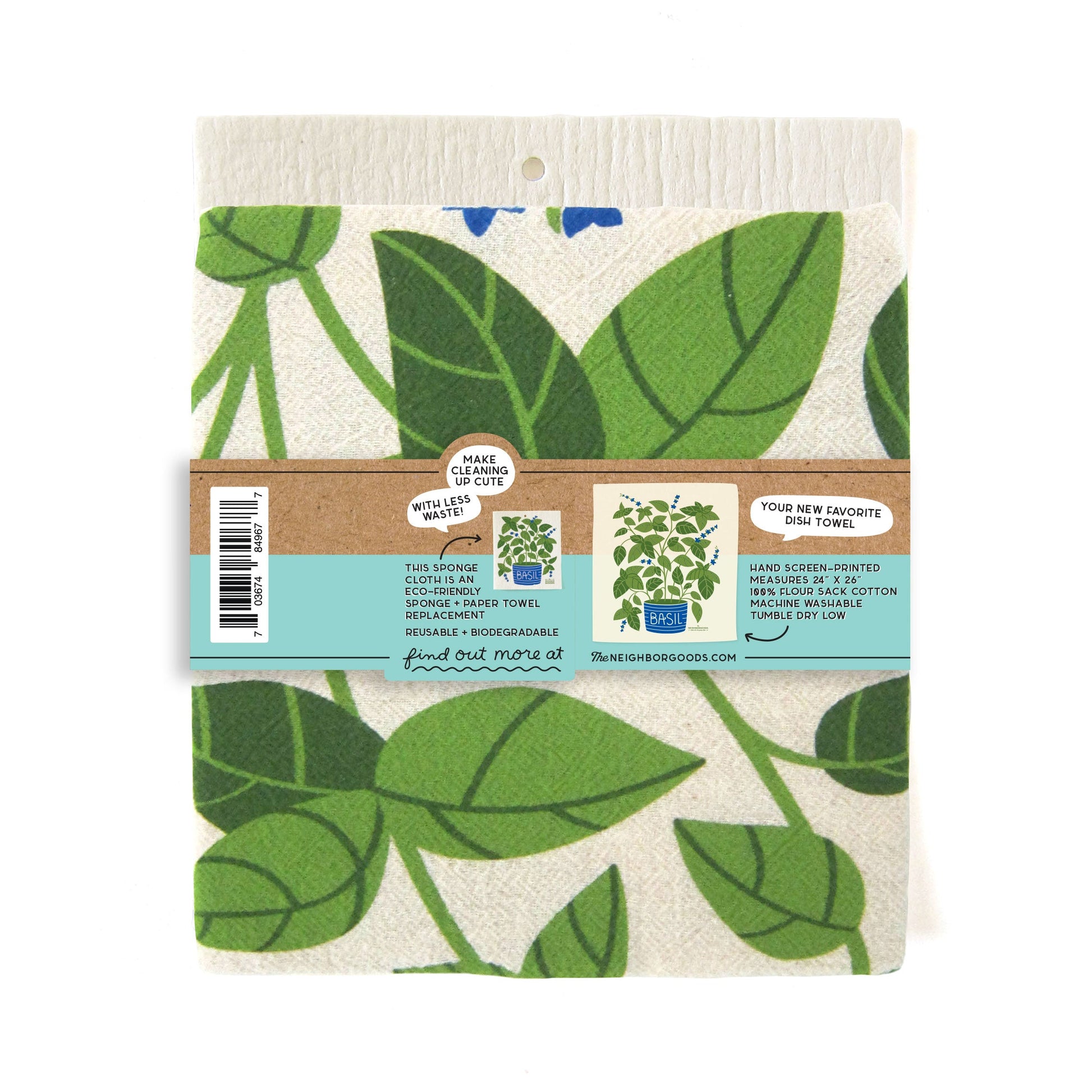 Cotton dish towel with basil design