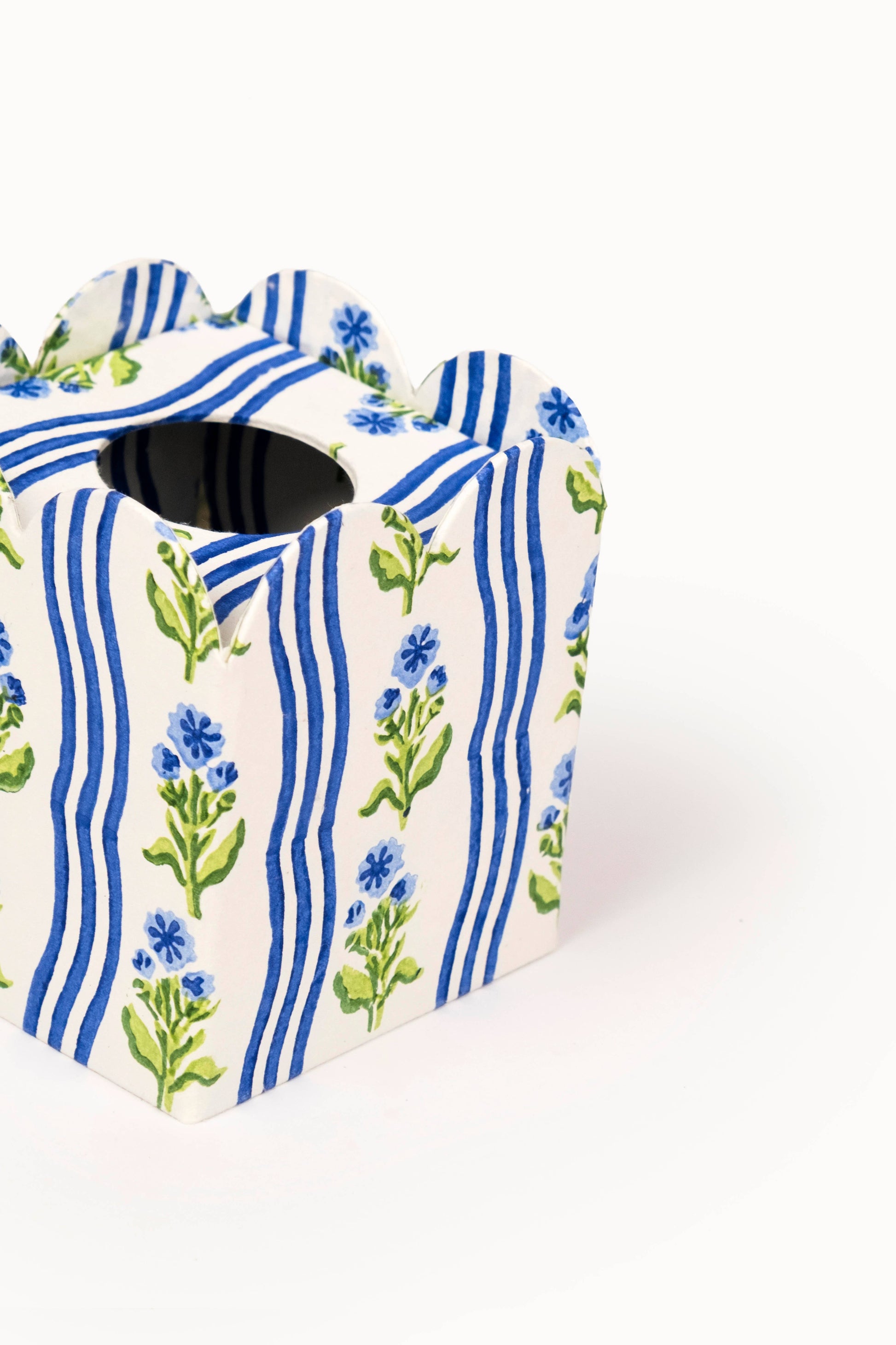 Block Print Tissue Box Cover- Leher Blue (Collapsible)