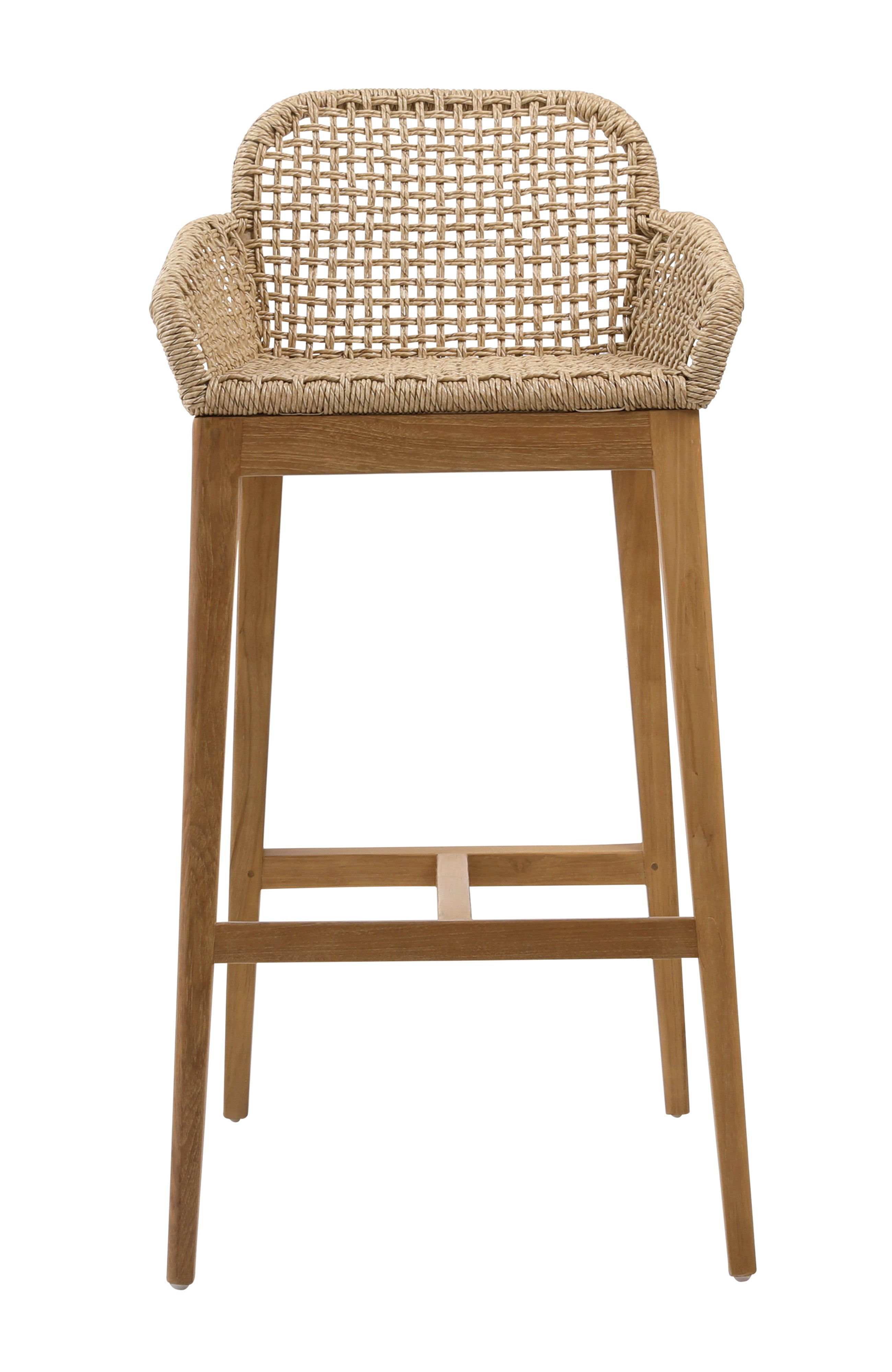 Fiona Teak Wood & Woven Outdoor Bar Stool