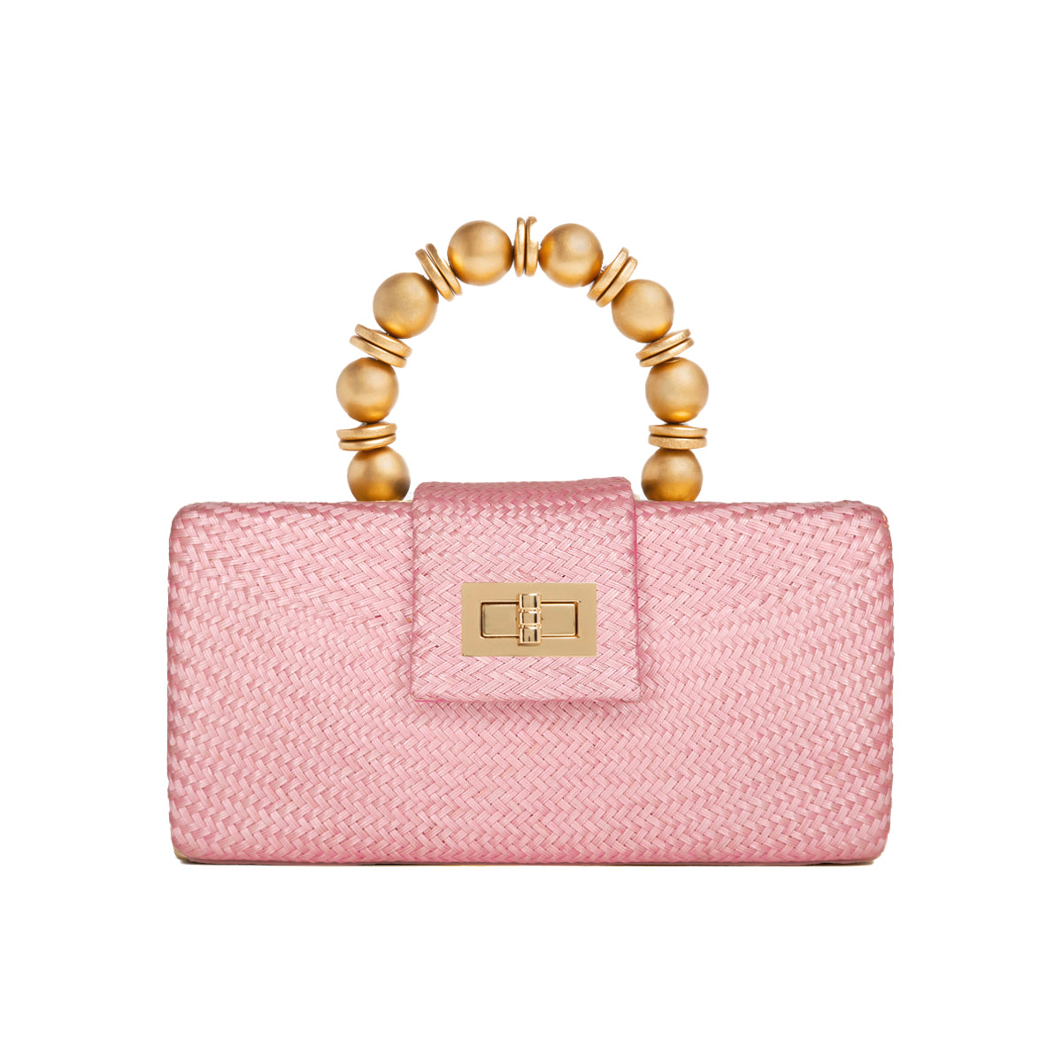 THE SERENA Light Pink Woven Straw Clutch Bag
