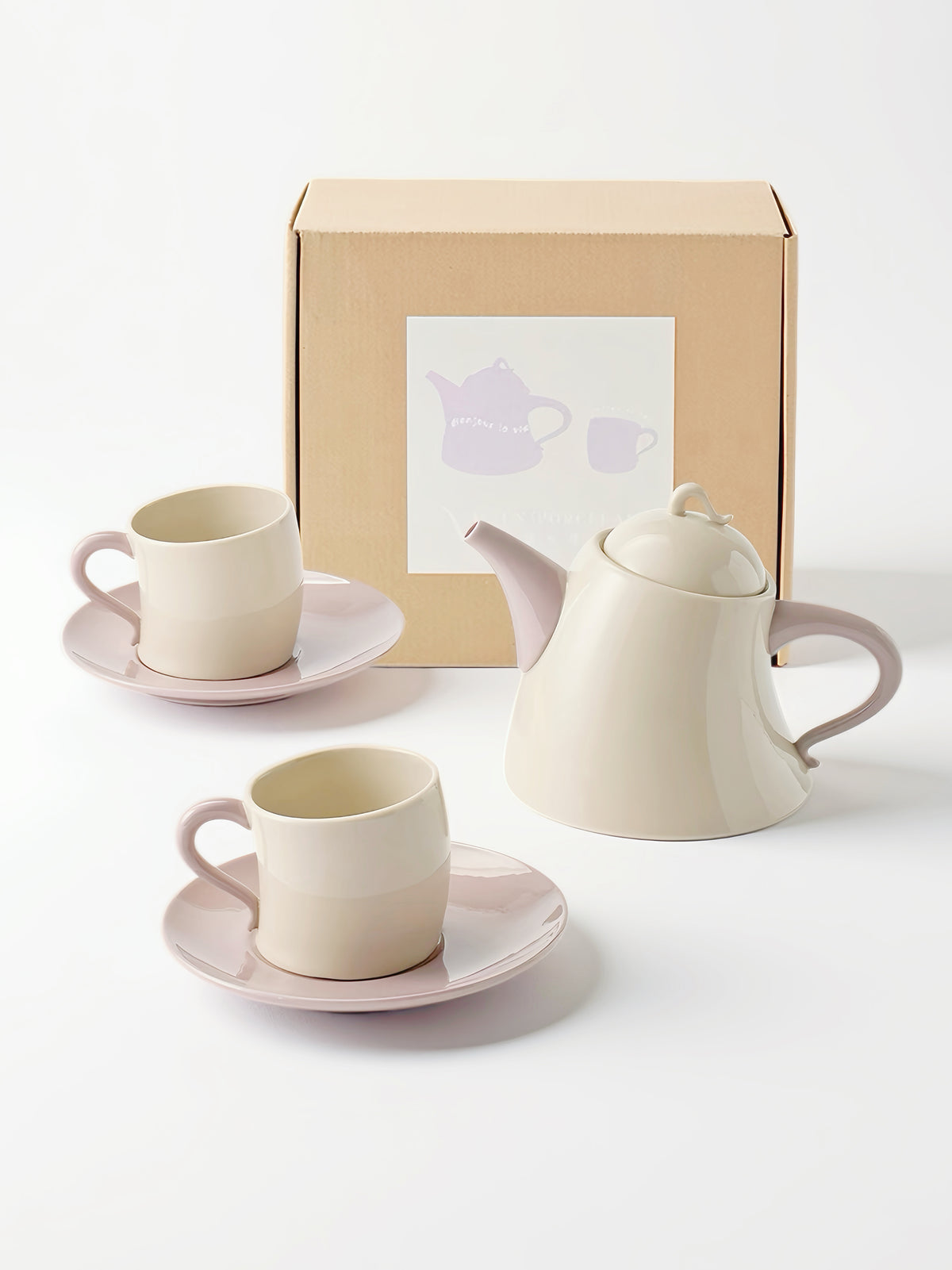 Whimsical Wiggle Handle Ceramic Tea Set with Teapot and Mugs