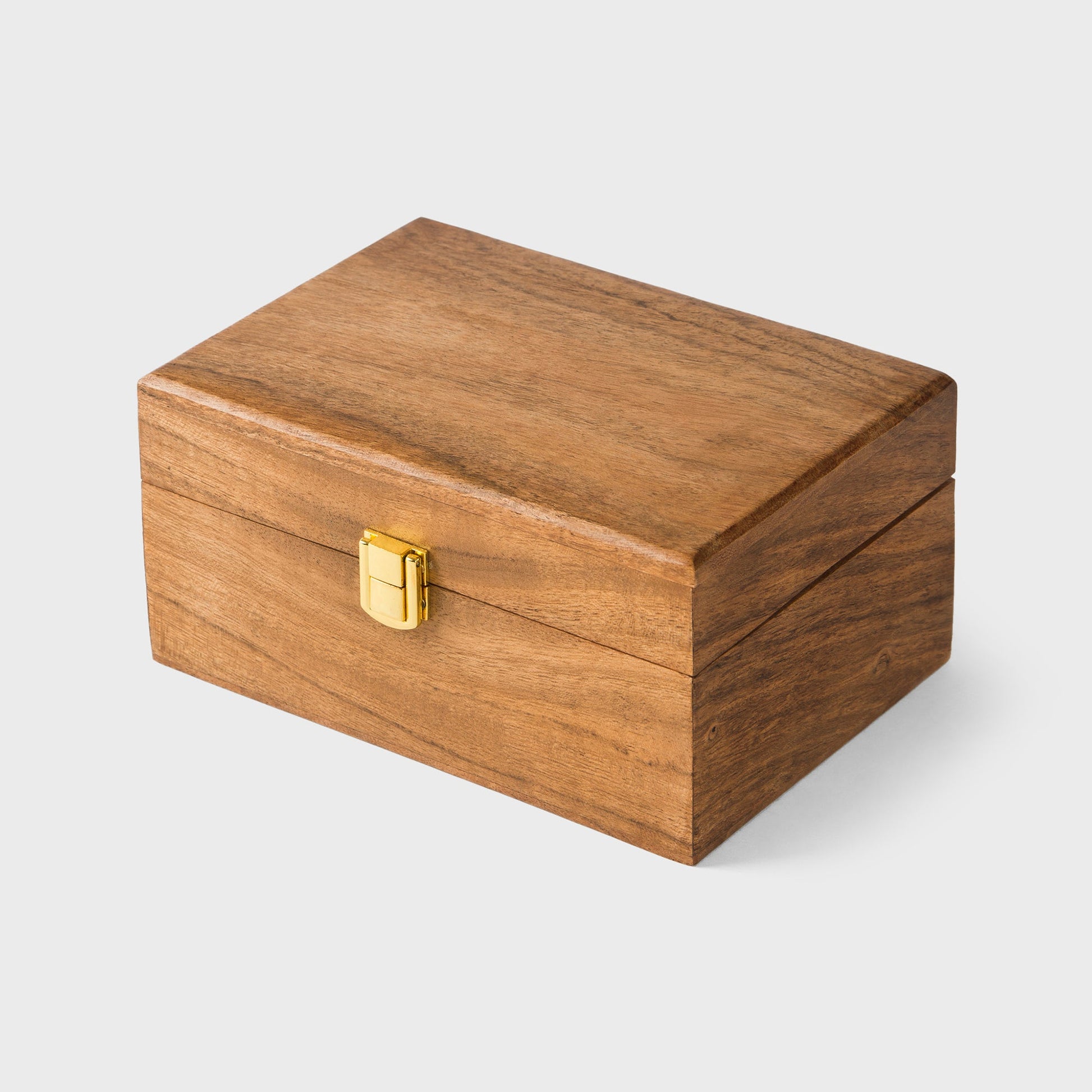 natural acacia wood keepsake box with metal latch handcrafted by mela artisans
