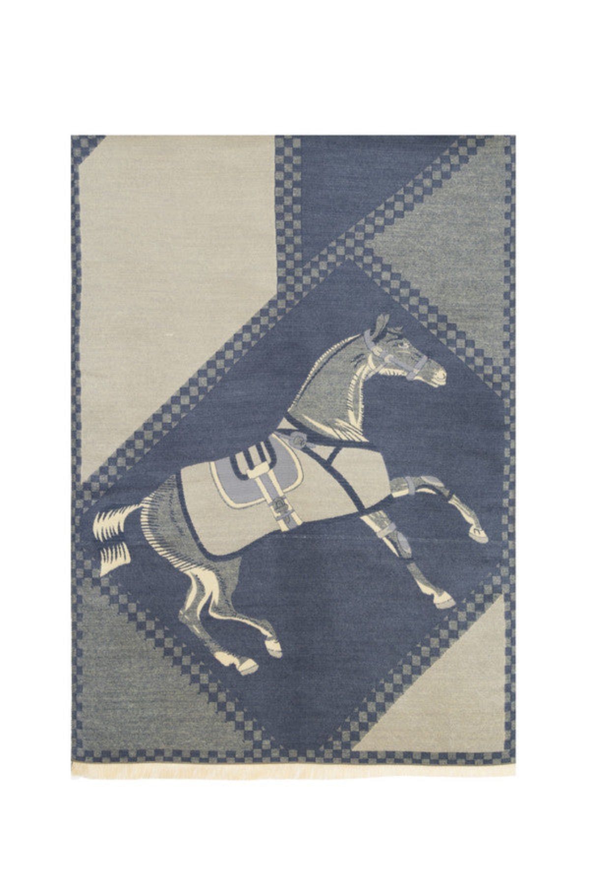Checkered Equestrian Reversible Scarf - Blue