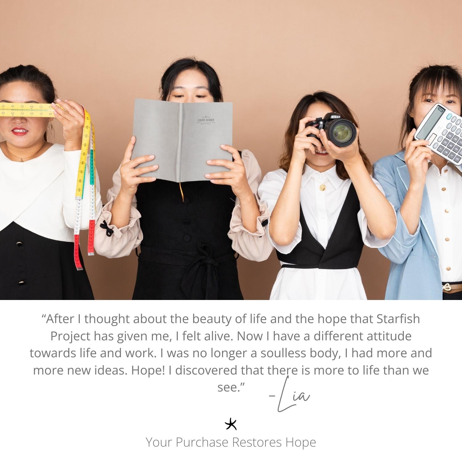 Photo of women with different careers, women's artisan jewelry, Starfish Project, jewelry with meaning, developing careers