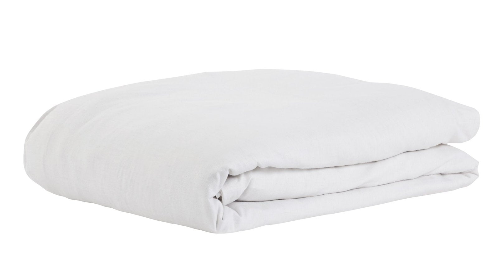 DT-023-9092_3|Folded white linen blend duvet cover, soft, breathable, perfect for a relaxed yet chic bedroom style.
