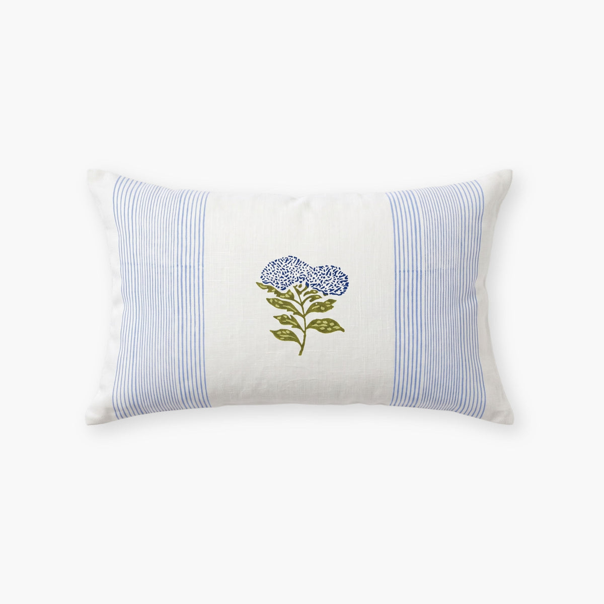 Vera Floral Lumbar Linen Pillow Cover - Pastel Blue