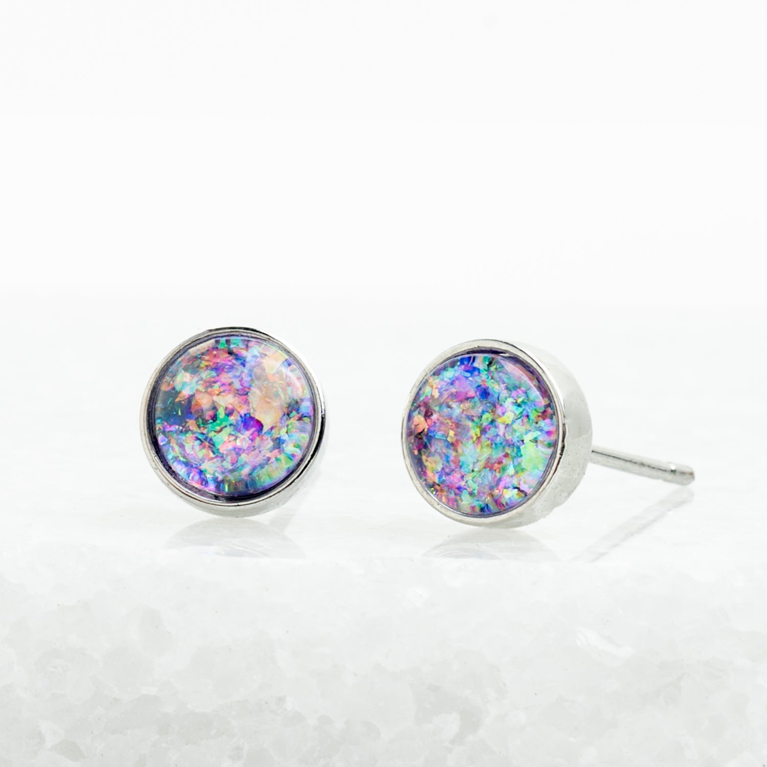 Photo of lavender and silver earring pair, silver studs, colorful studs, women's earrings, gift idea