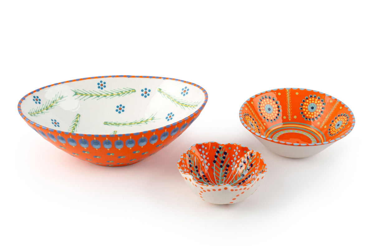Ceramic Oval Serving Bowl - Orange