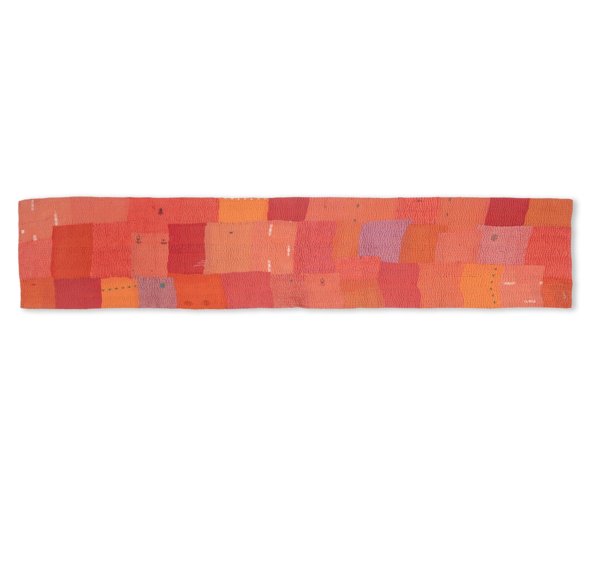 Mosaic Fray Patch Vintage Kantha Runner - Carrot