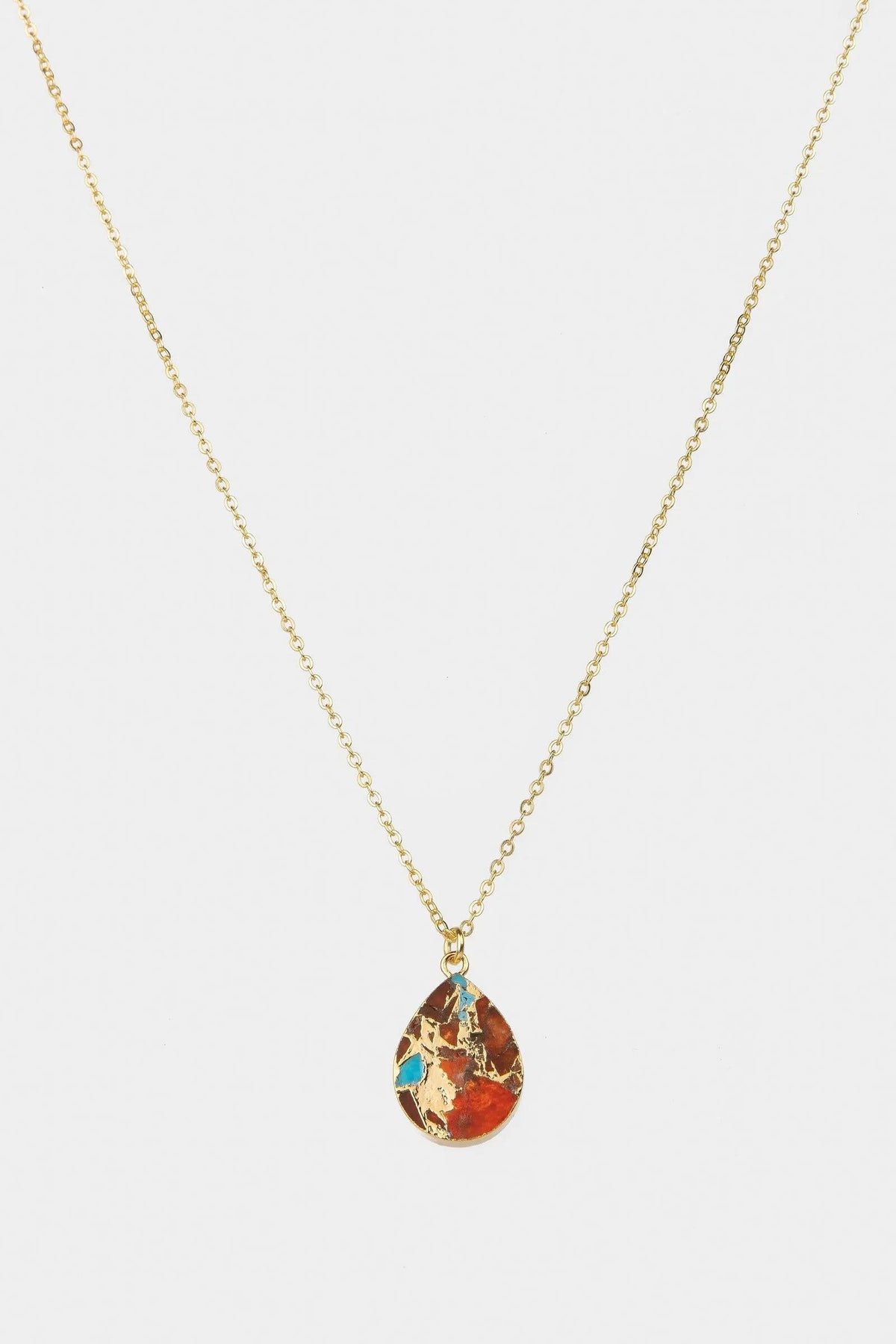Mojave Pear Shape Mixed Gemstone Pendant Necklace Orange Red