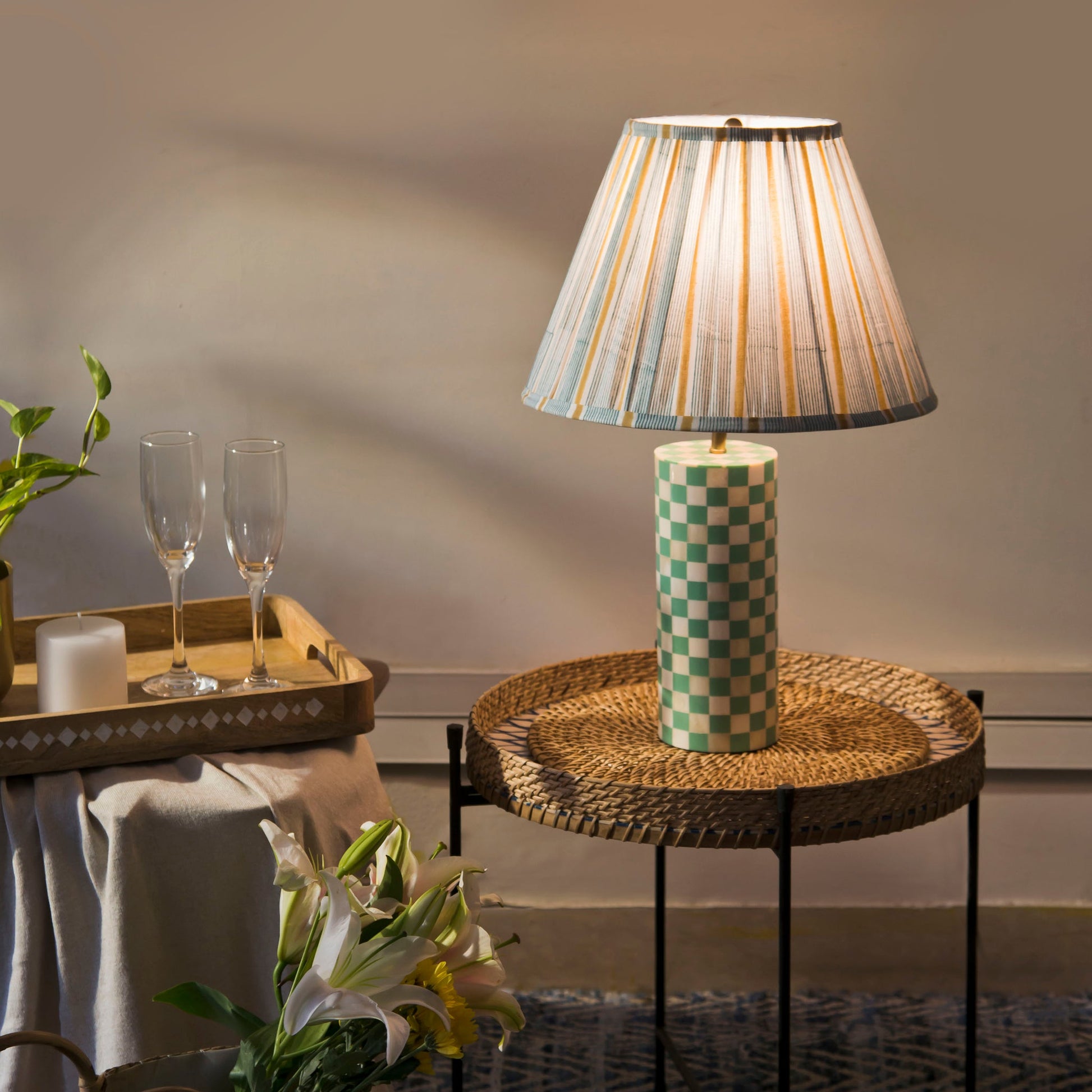  Lampshade styled on table lamp in bright interior
