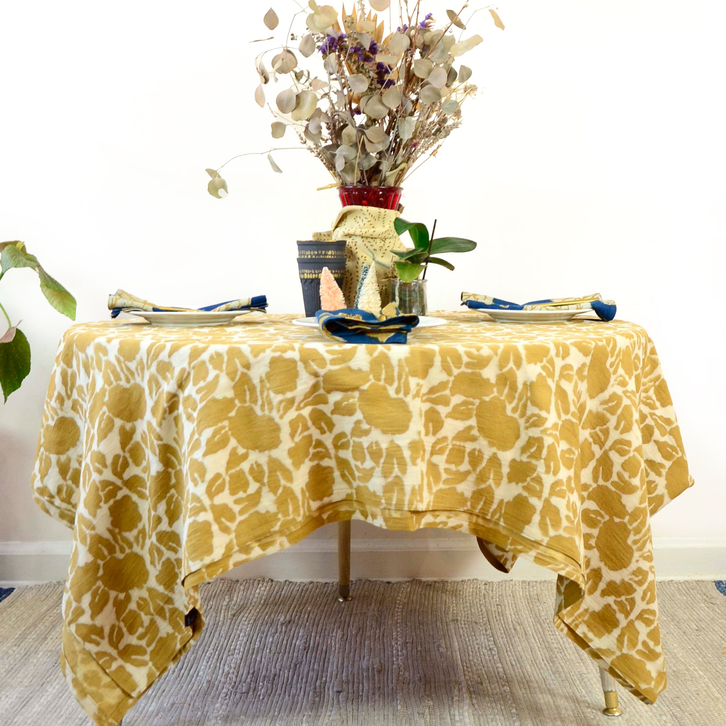Hand Block Printed Tablecloth - Yan Mustard