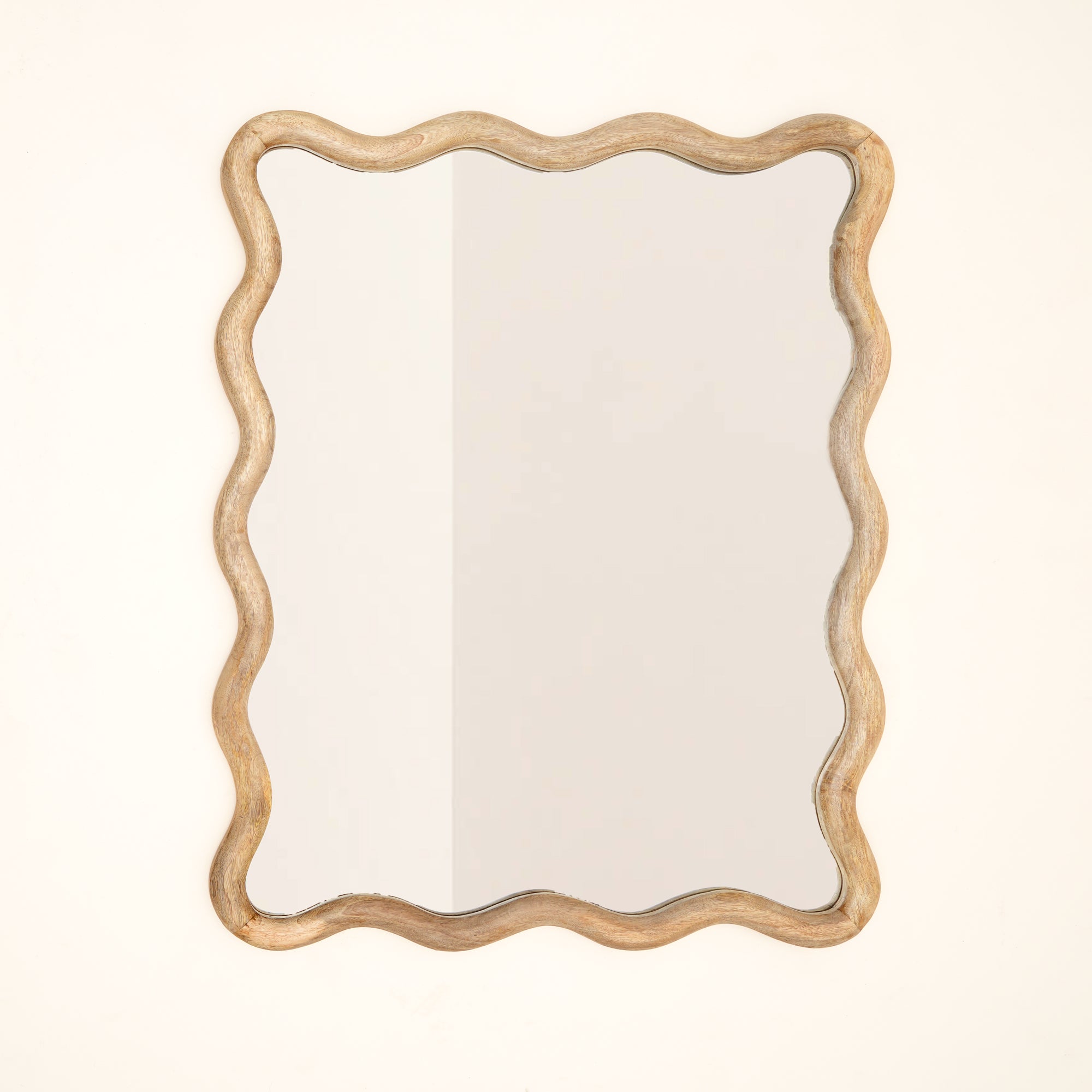 Decorative Wavy Wall Mirror with Mango Wood Frame, 36x48"