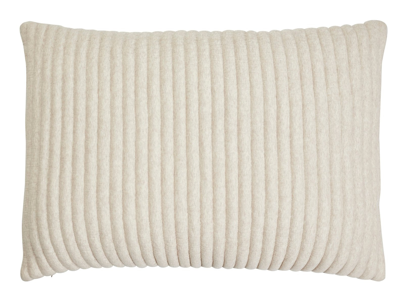 SS-368-2026_1|Cozy cream ribbed quilted pillow sham, soft knit texture with elegant vertical channels, perfect for inviting and warm bedroom aesthetics.