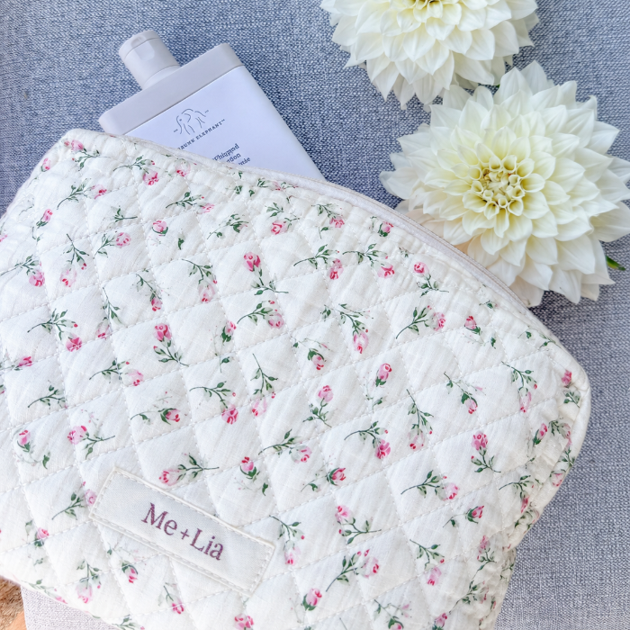 Cloud Rose Make-up Bag Large — cloud rose floral cotton travel pouch with zip